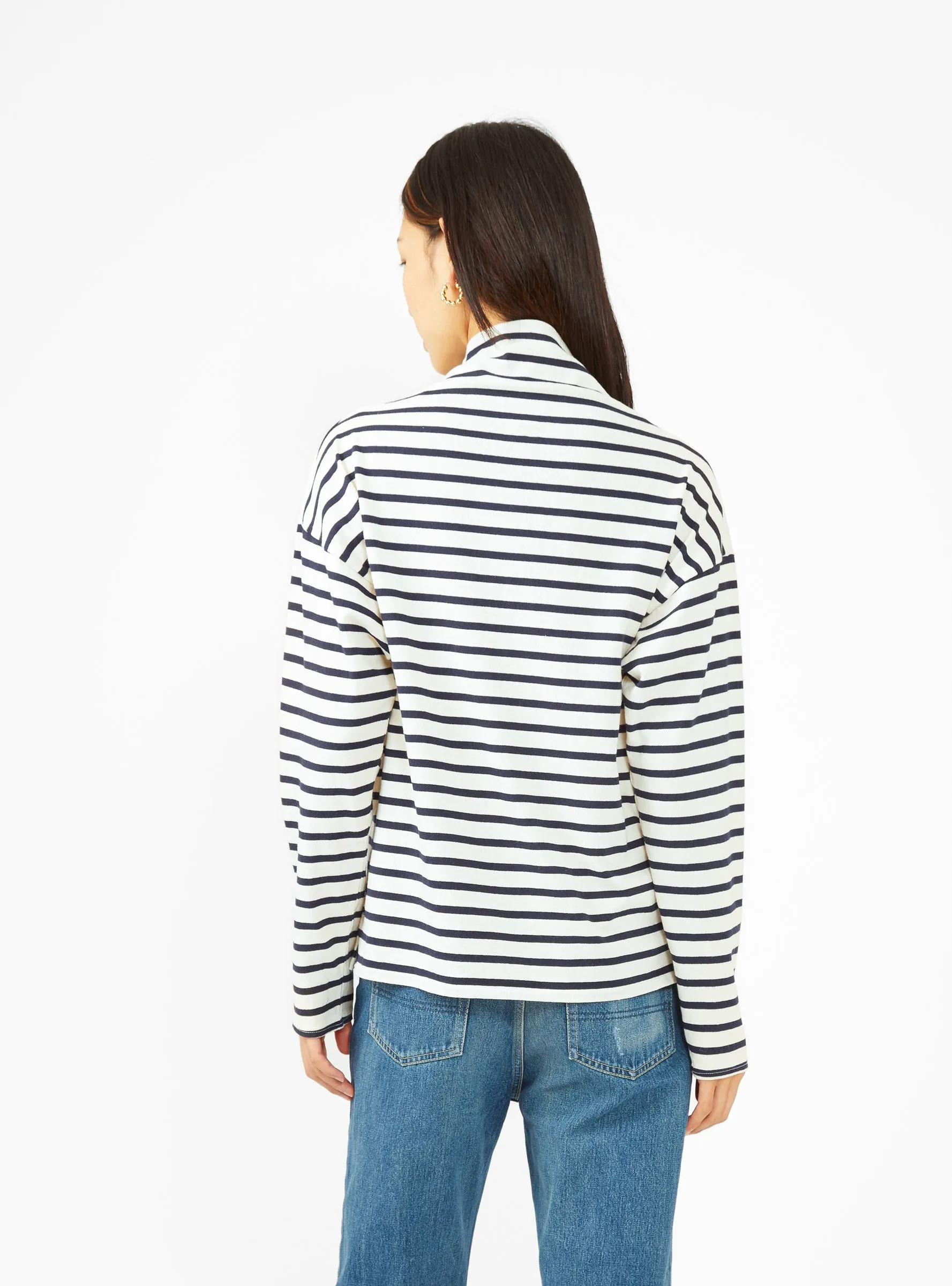 Gandhi High-Neck T-shirt Ecru & Navy Stripe