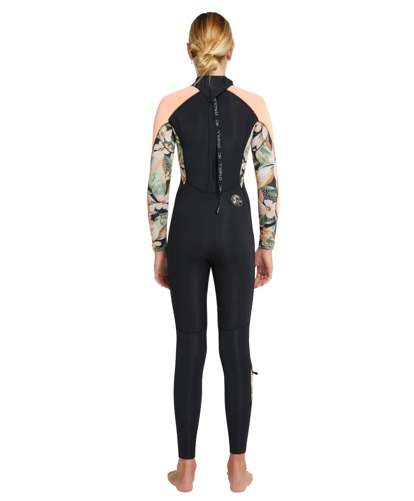 Girl's Bahia 4/3mm Steamer Back Zip Wetsuit - Black Wild Papaya