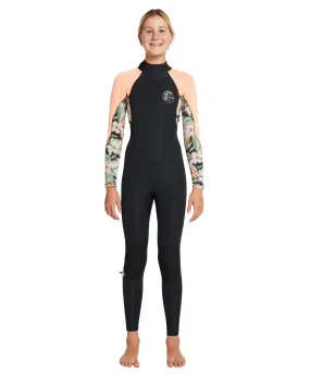 Girl's Bahia 4/3mm Steamer Back Zip Wetsuit - Black Wild Papaya