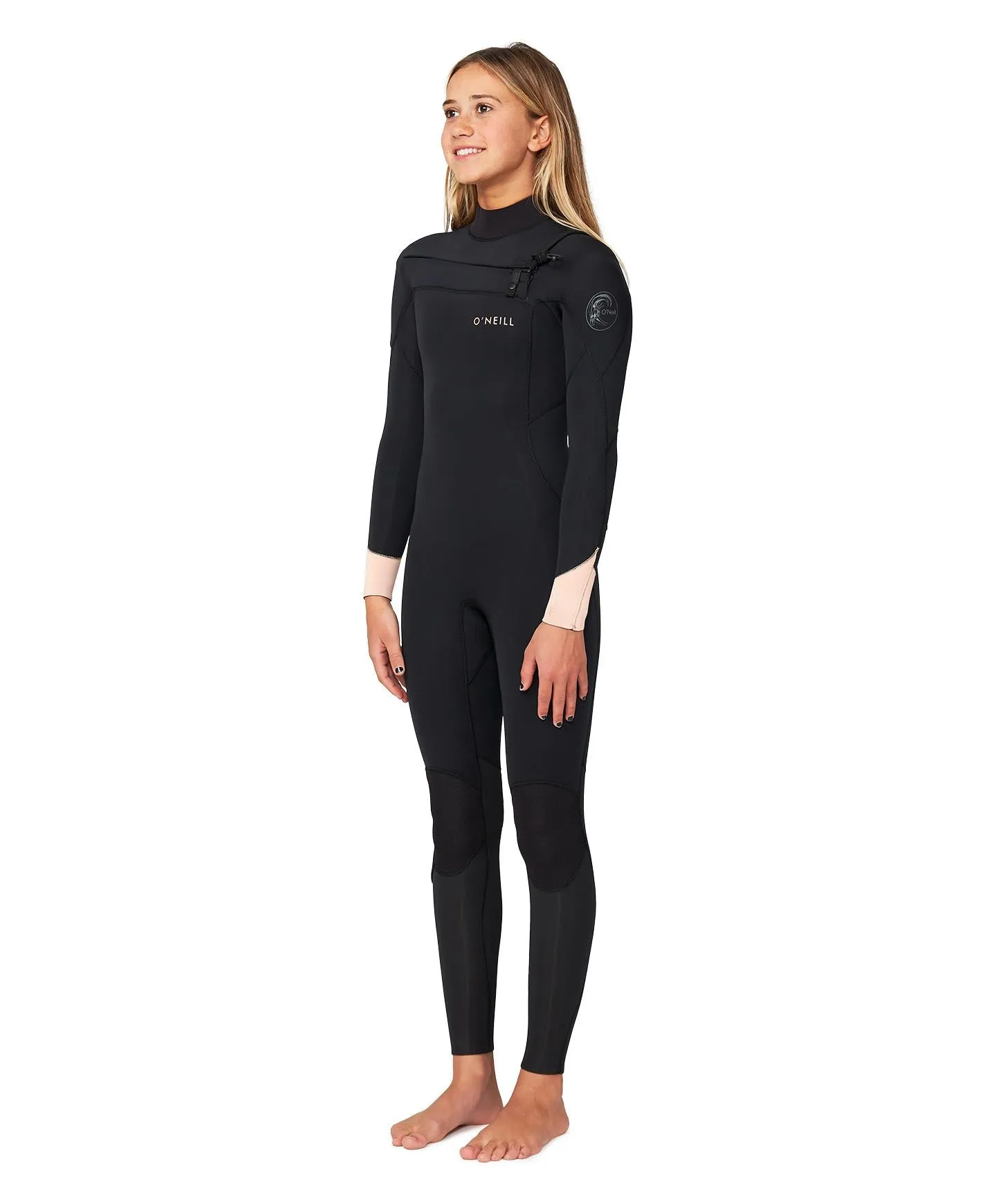 Girl's Bahia 4/3mm Steamer Chest Zip Wetsuit - Peach