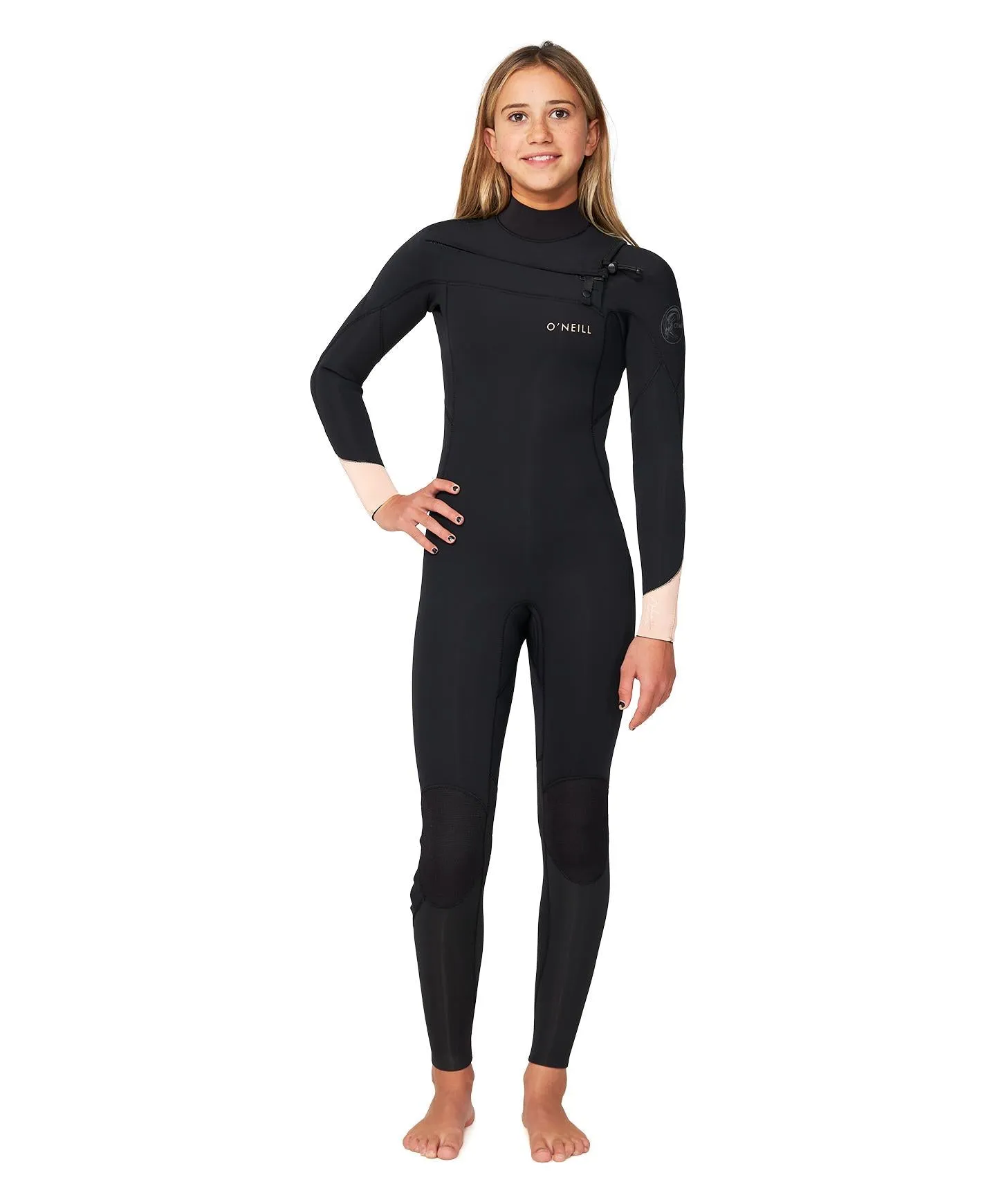 Girl's Bahia 4/3mm Steamer Chest Zip Wetsuit - Peach