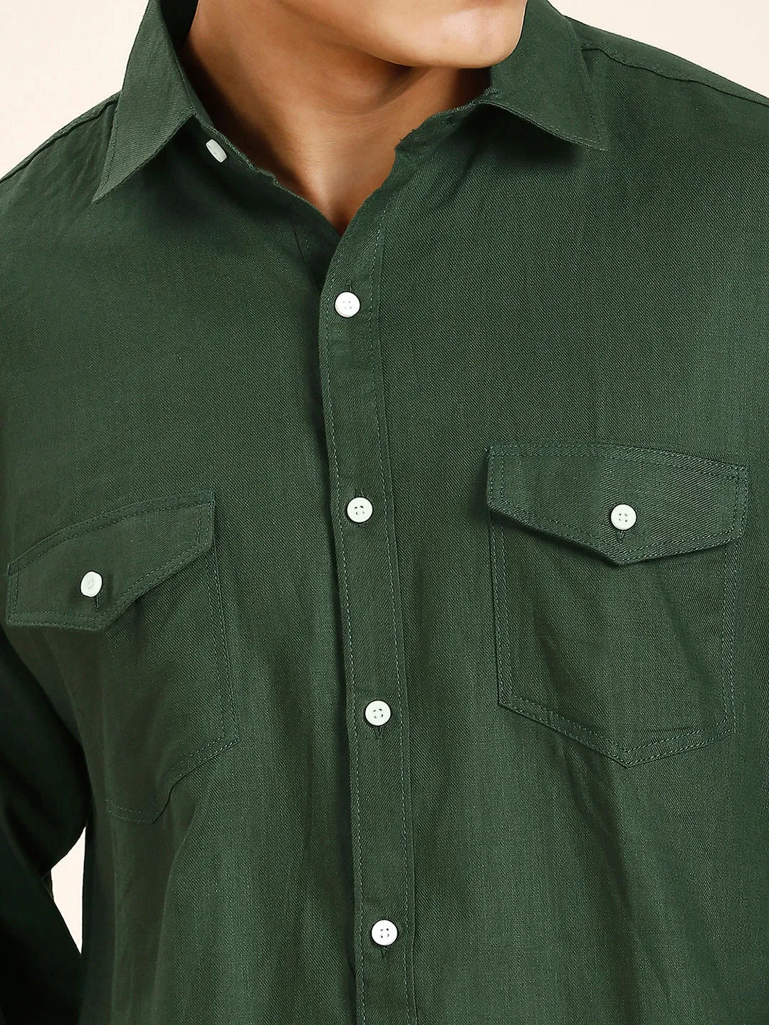 Green Double Pocket Shirt for Men