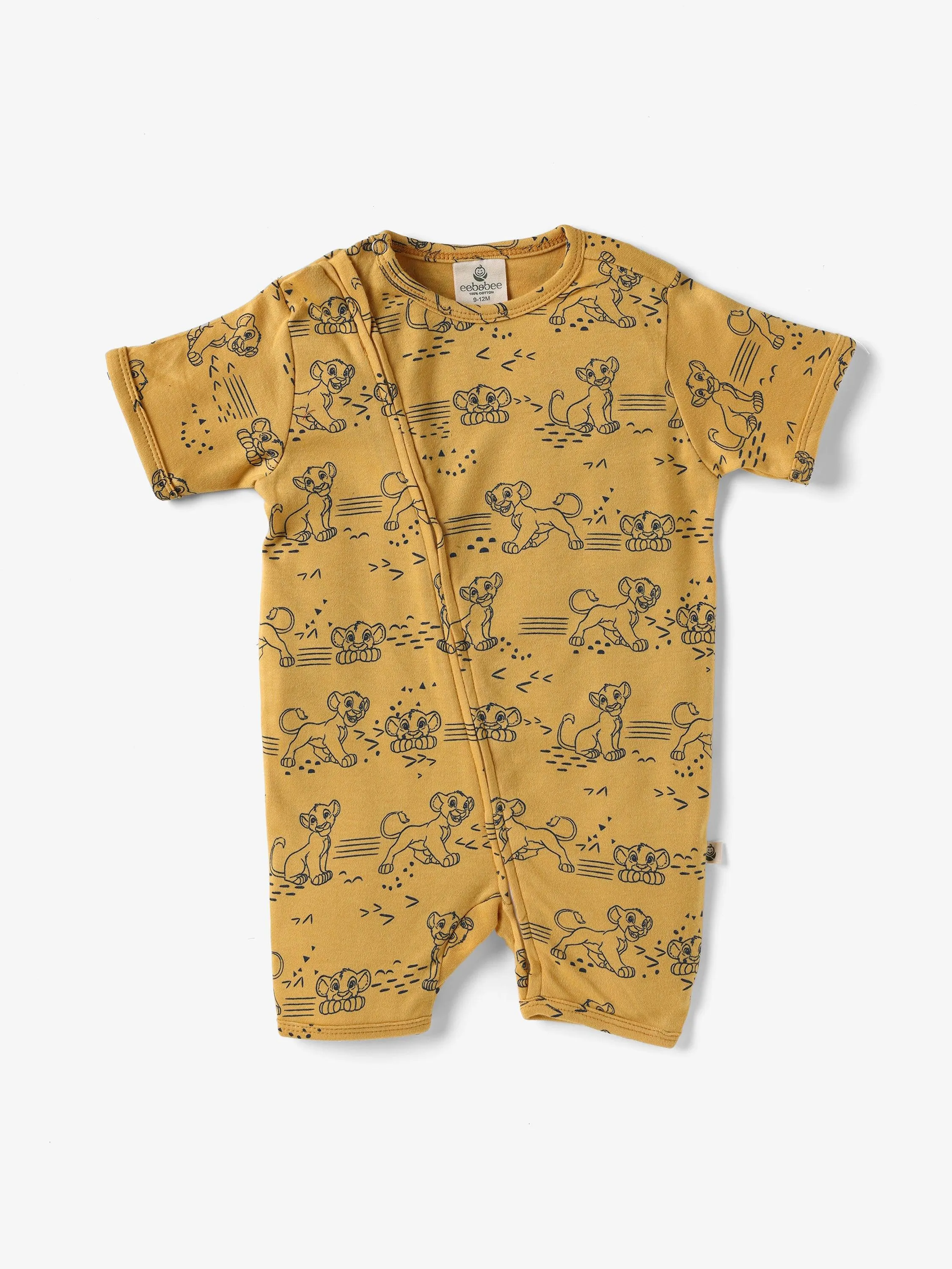 Half sleeve cute graphic in black & yellow jumpsuit for baby girls and boys