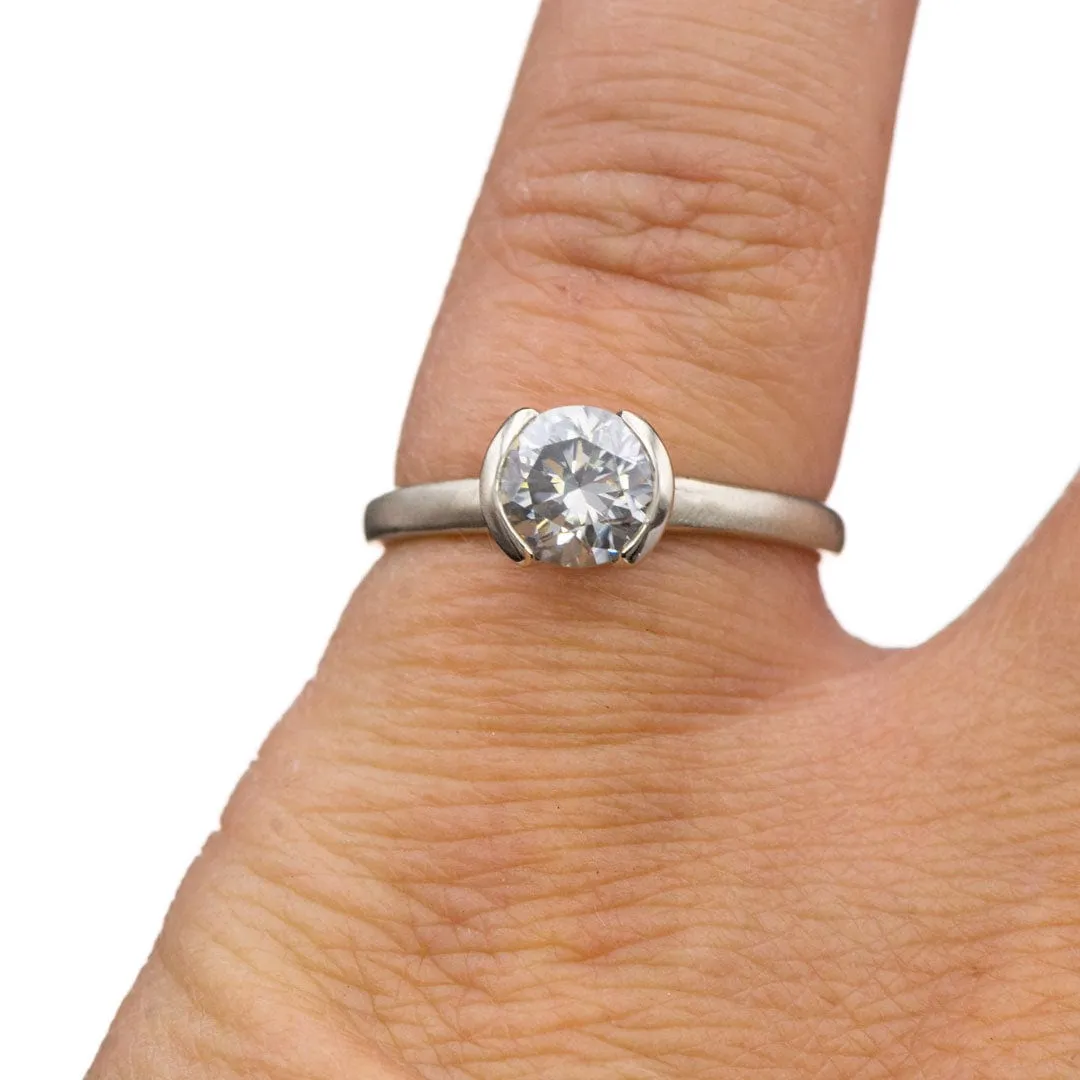 Halley - Half Bezel Set Solitaire Engagement Ring - Setting only