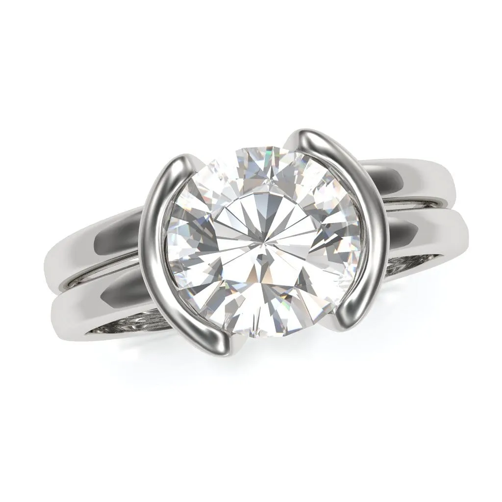 Halley - Half Bezel Set Solitaire Engagement Ring - Setting only