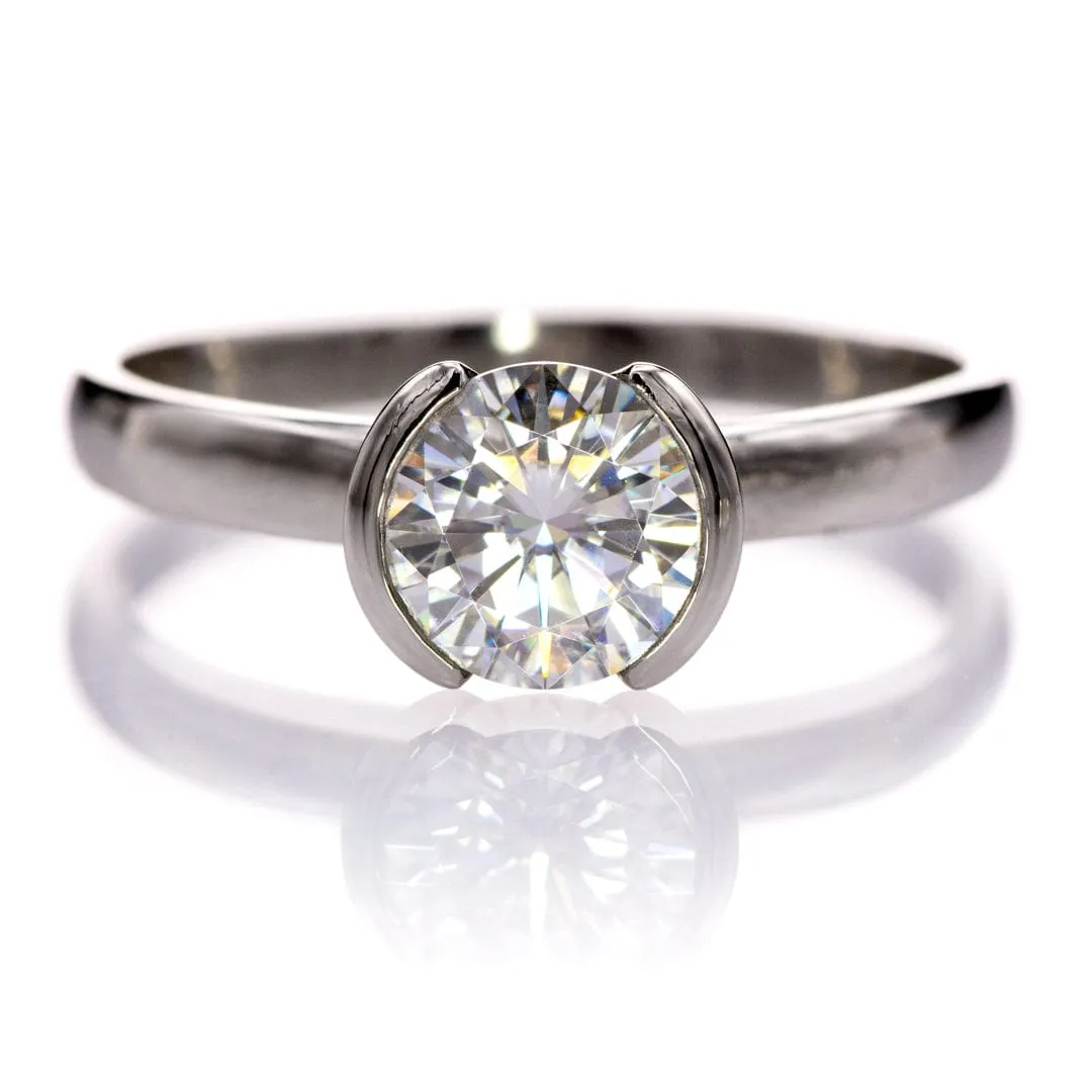 Halley - Half Bezel Set Solitaire Engagement Ring - Setting only