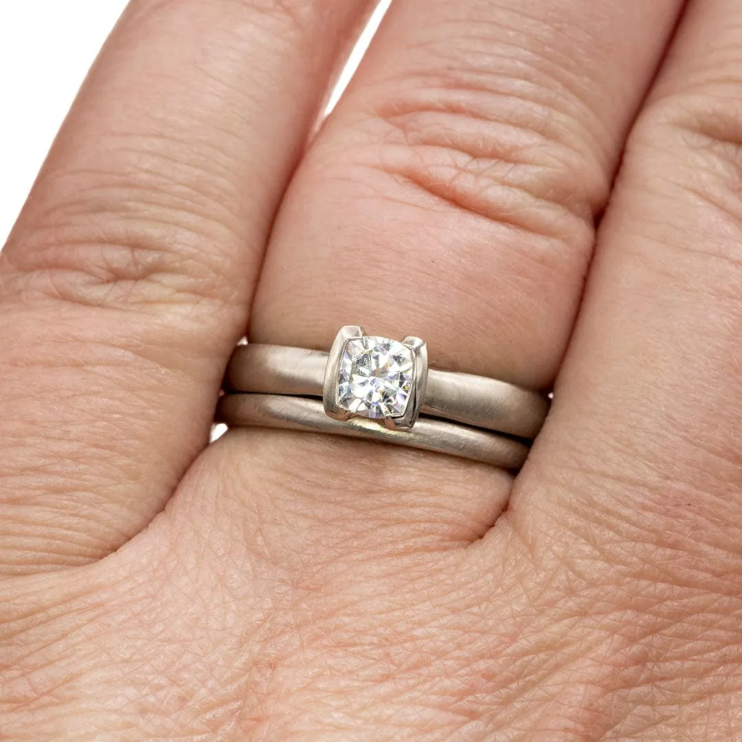 Halley - Half Bezel Set Solitaire Engagement Ring - Setting only