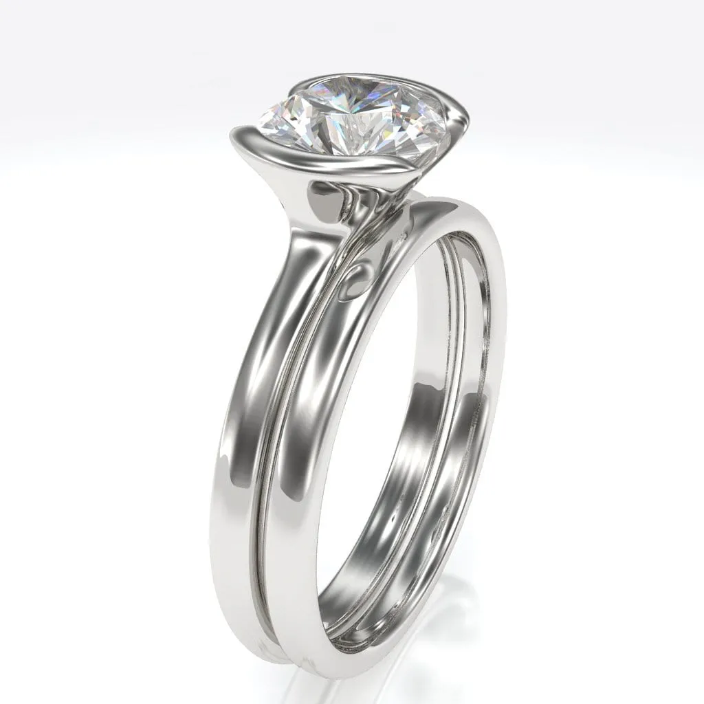 Halley - Half Bezel Set Solitaire Engagement Ring - Setting only