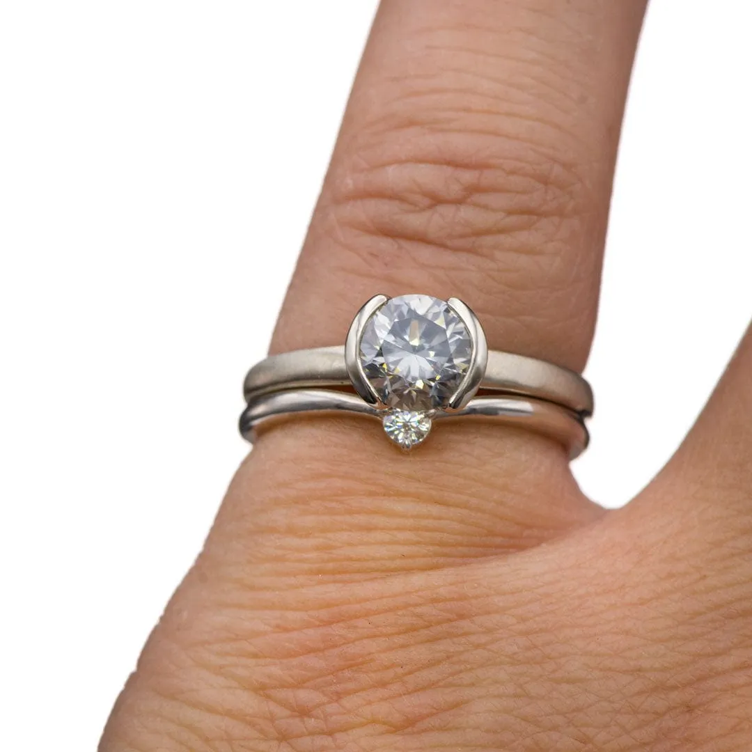 Halley - Half Bezel Set Solitaire Engagement Ring - Setting only