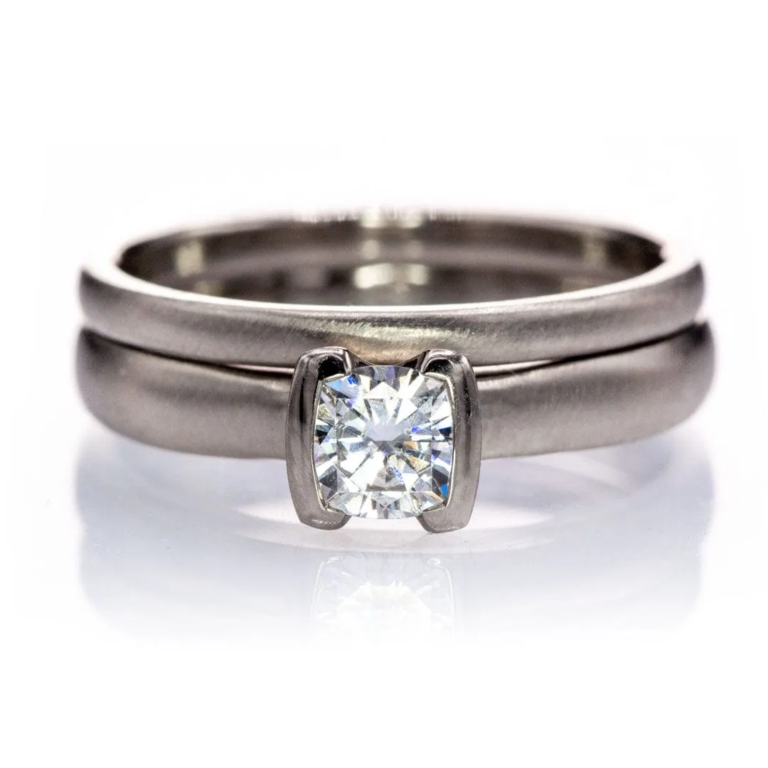 Halley - Half Bezel Set Solitaire Engagement Ring - Setting only