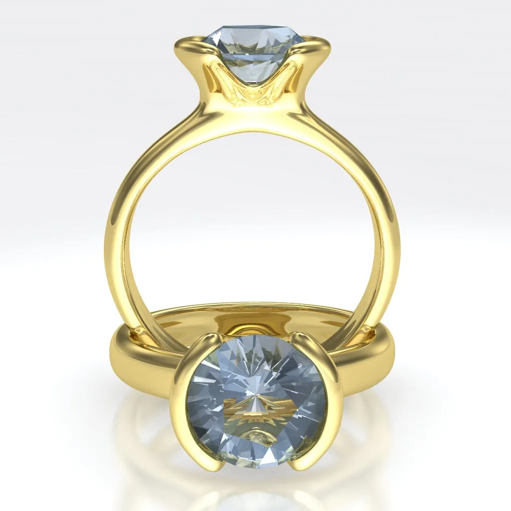 Halley - Half Bezel Set Solitaire Engagement Ring - Setting only