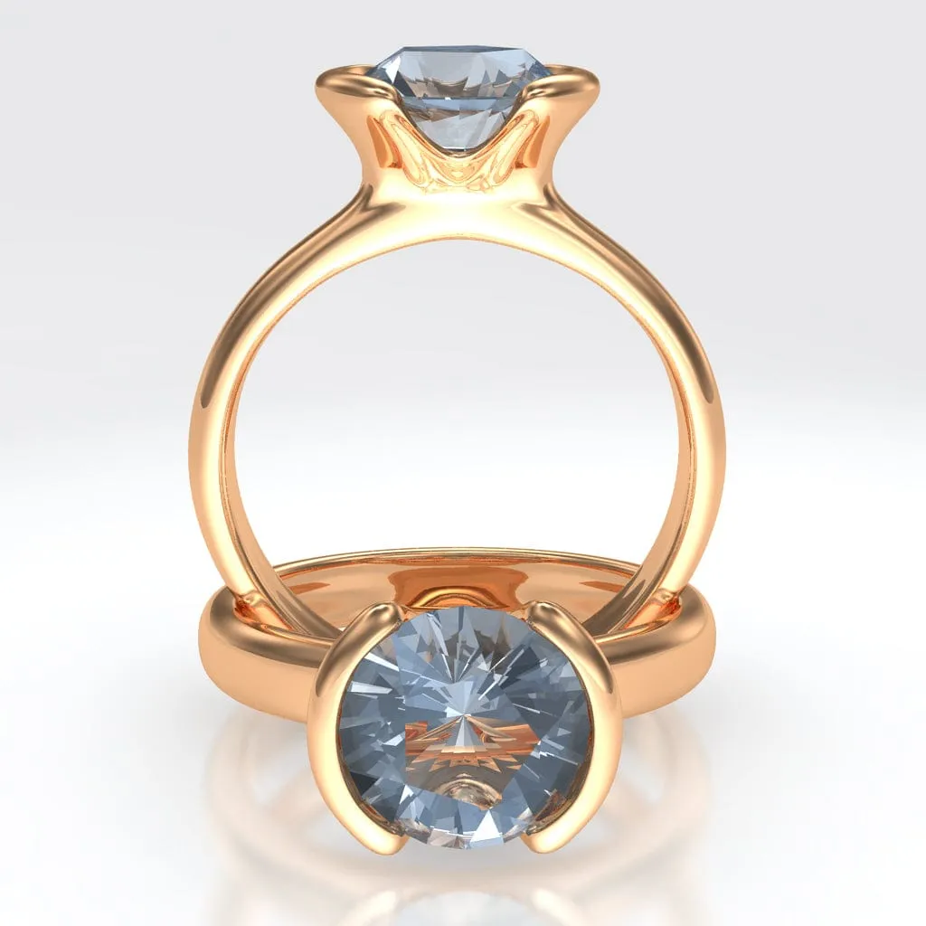 Halley - Half Bezel Set Solitaire Engagement Ring - Setting only