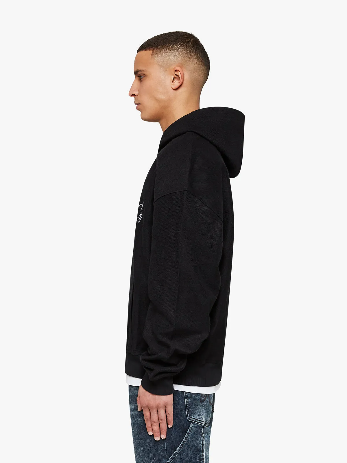 HEAVY SPLIT INSIDE OUT HOODIE - BLACK