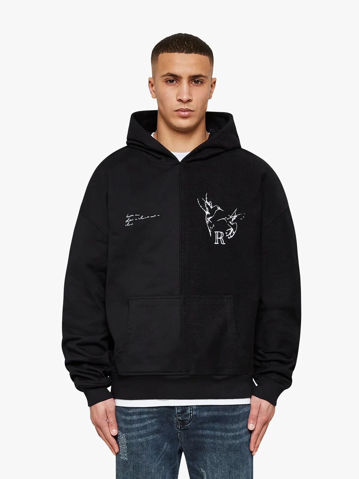 HEAVY SPLIT INSIDE OUT HOODIE - BLACK