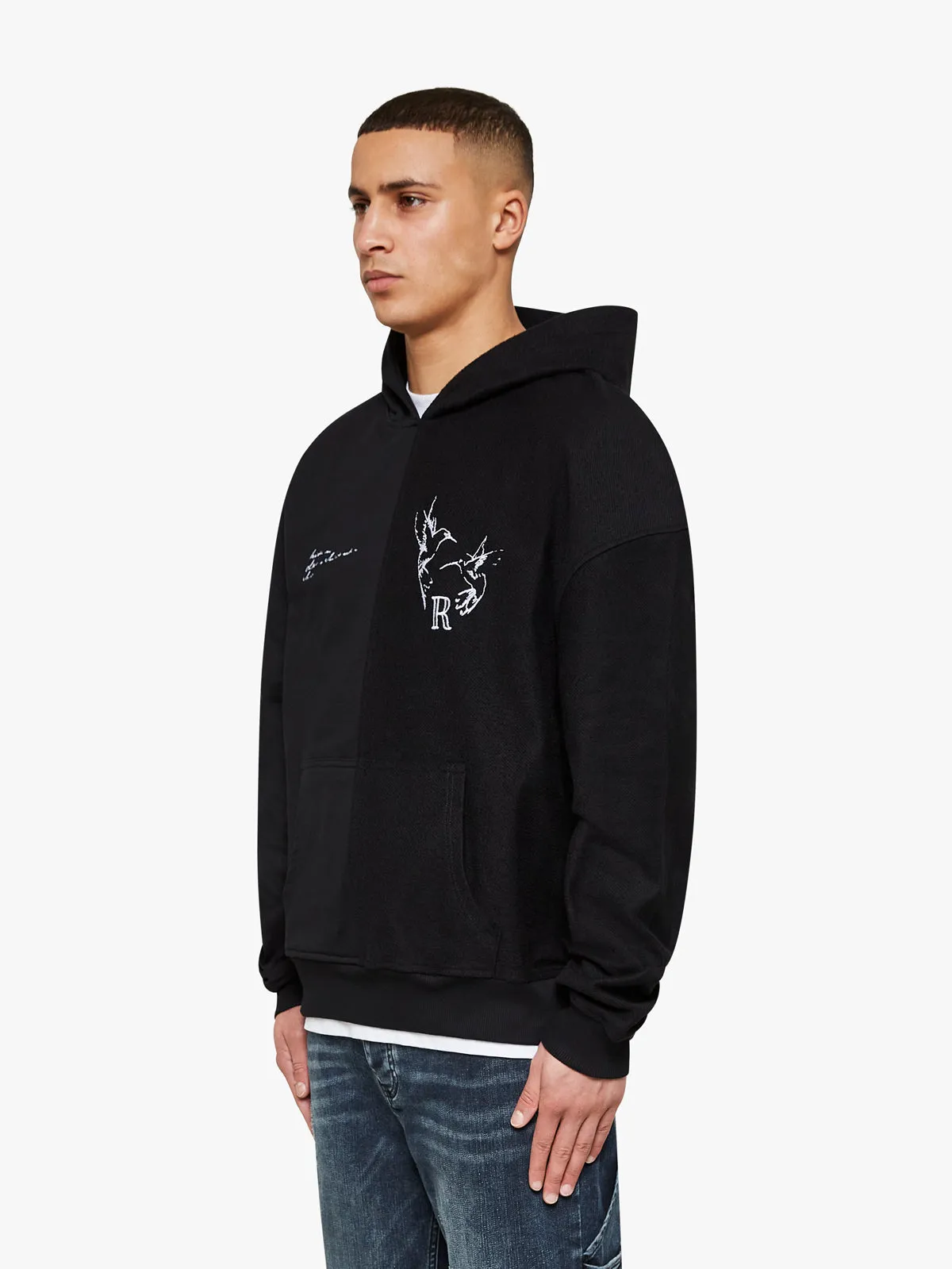 HEAVY SPLIT INSIDE OUT HOODIE - BLACK