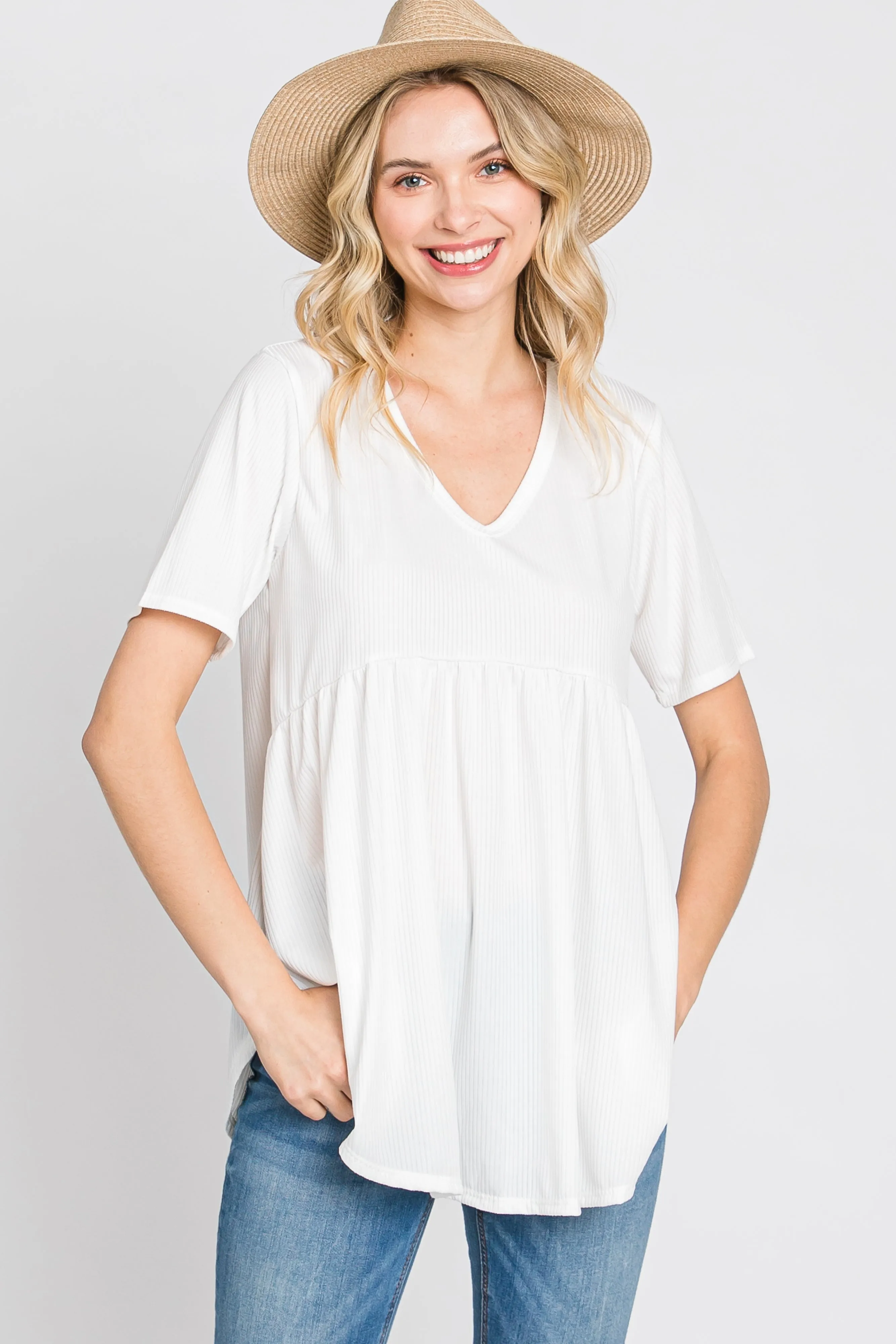 Ivory Ribbed Babydoll Maternity Top