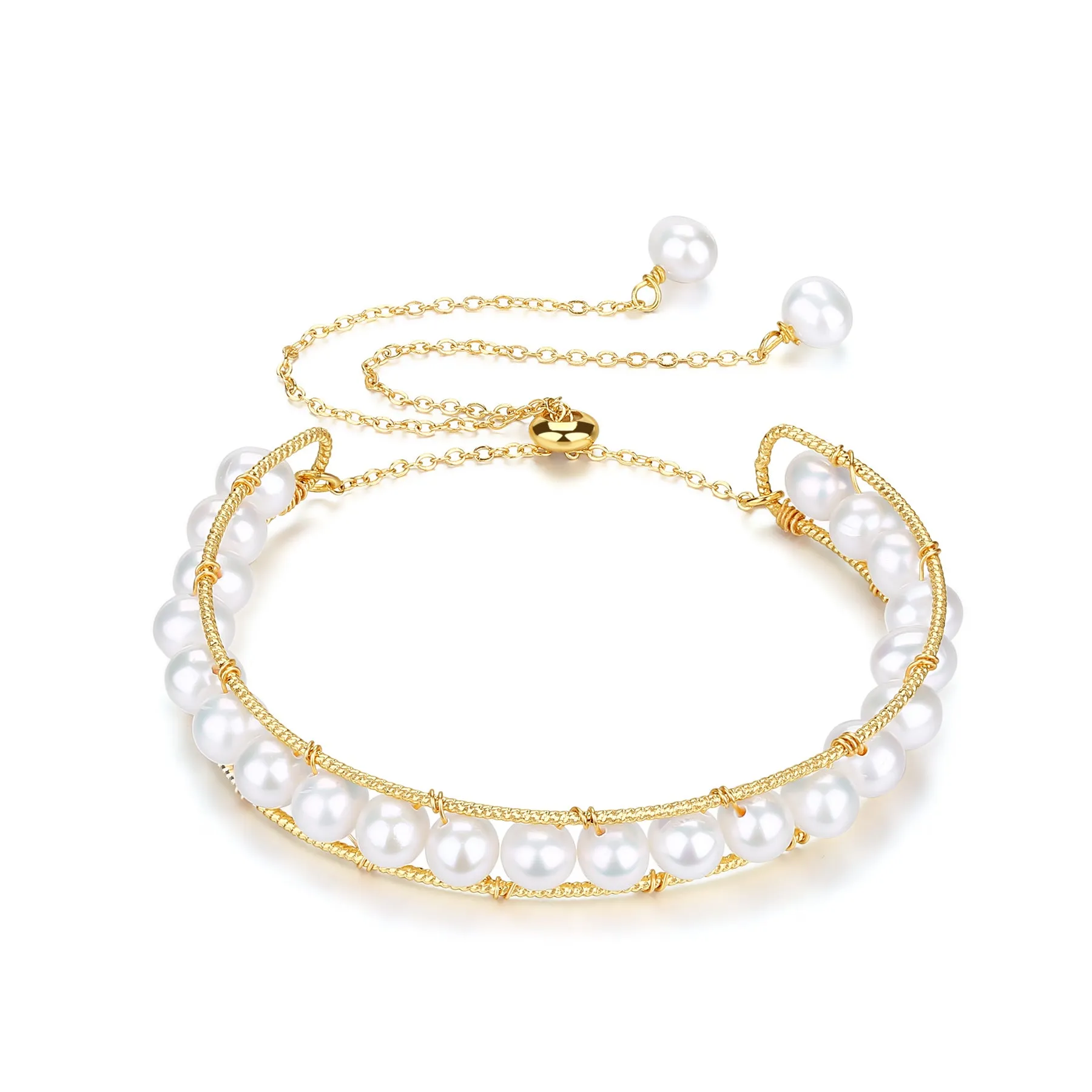 JULIANA 14K Yellow Gold Bangle Bolo Pearl Bracelet