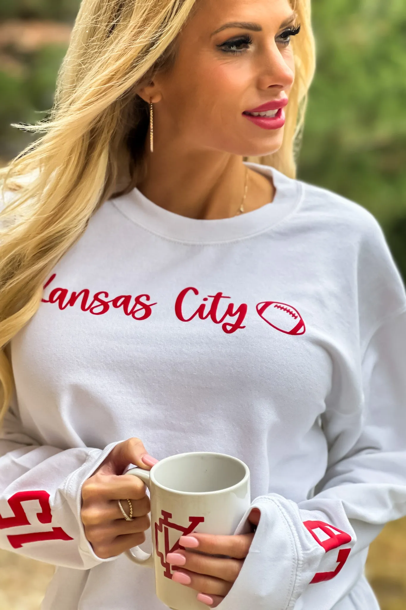 Kansas City Small Cursive Football 15/87 Sleeve Detail : White/Red