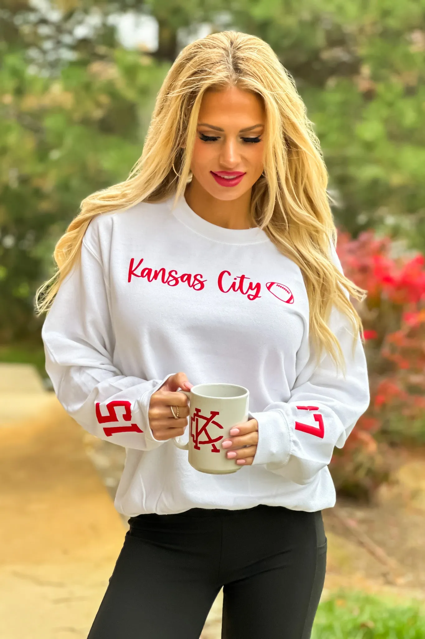 Kansas City Small Cursive Football 15/87 Sleeve Detail : White/Red