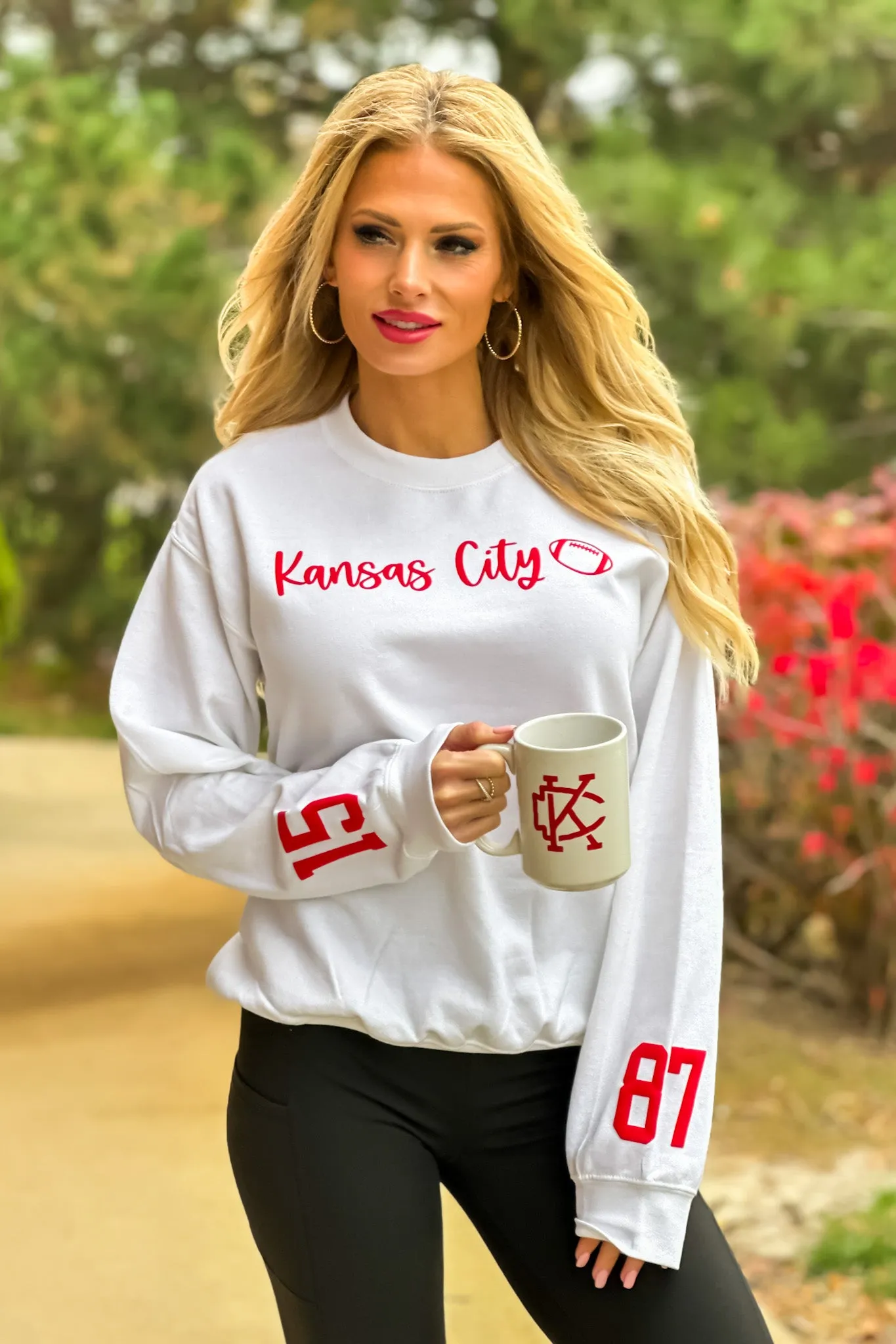 Kansas City Small Cursive Football 15/87 Sleeve Detail : White/Red