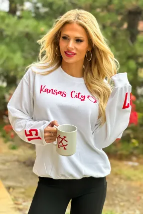 Kansas City Small Cursive Football 15/87 Sleeve Detail : White/Red