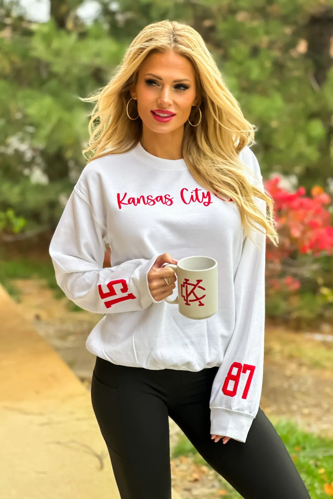 Kansas City Small Cursive Football 15/87 Sleeve Detail : White/Red