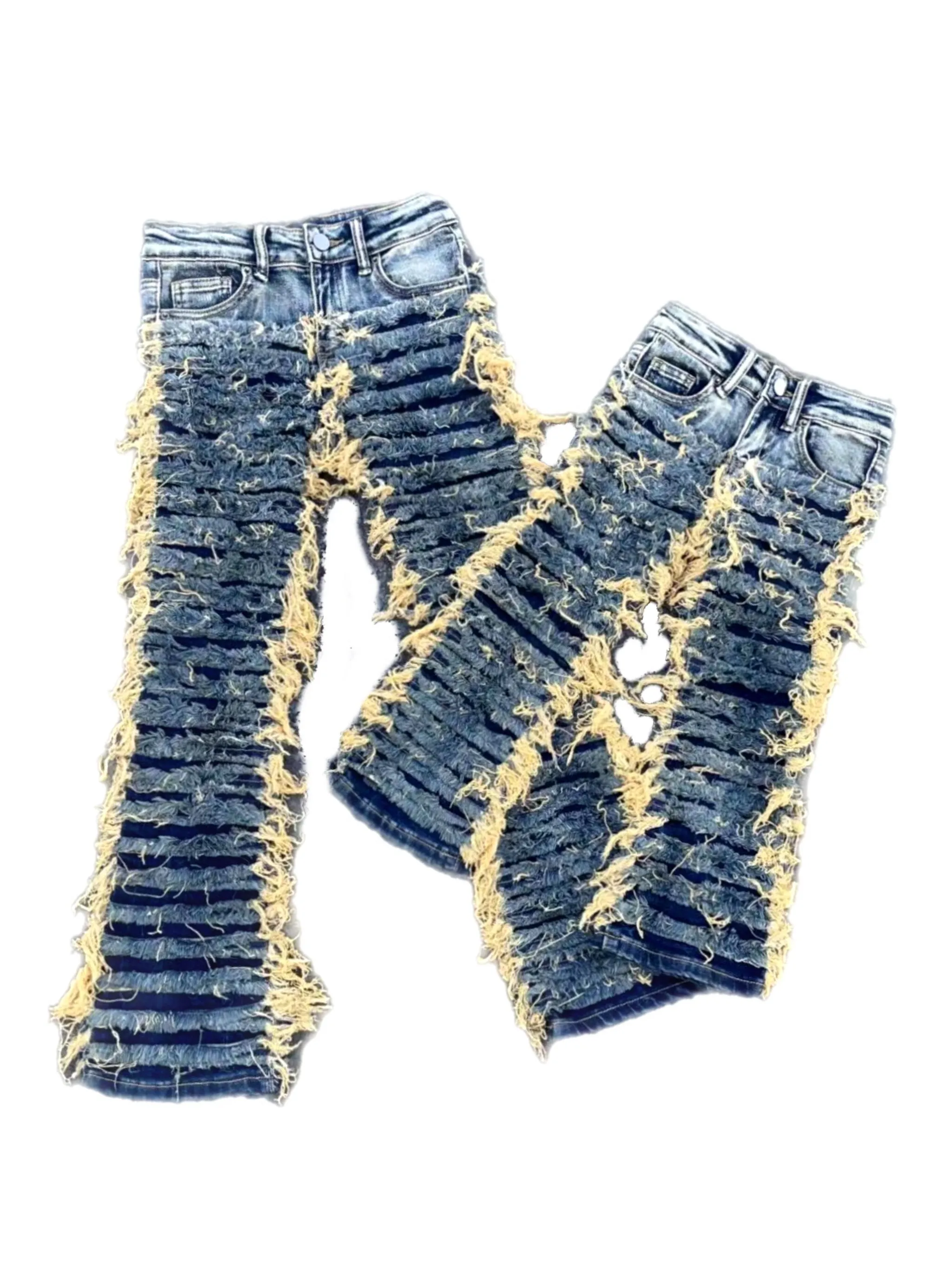 Kids blue shredded stack Denim