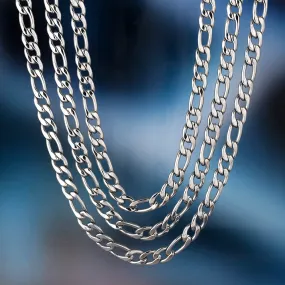 KRKC 7mm Stainless Steel Figaro Chain Set in White Gold