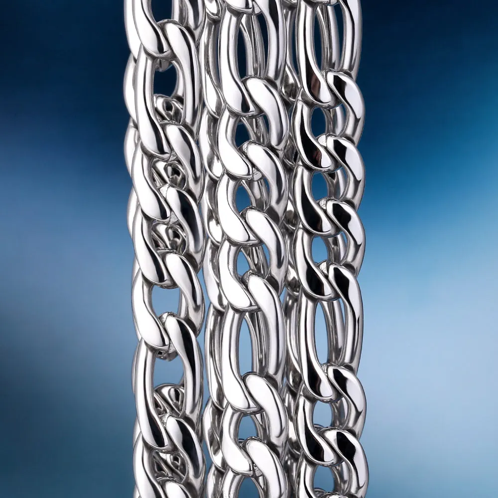 KRKC 7mm Stainless Steel Figaro Chain Set in White Gold