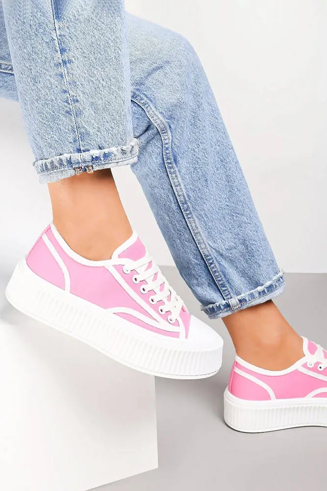 Lace Up White Trim Canvas Trainers