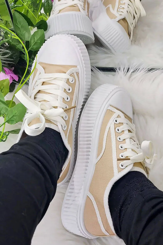 Lace Up White Trim Canvas Trainers