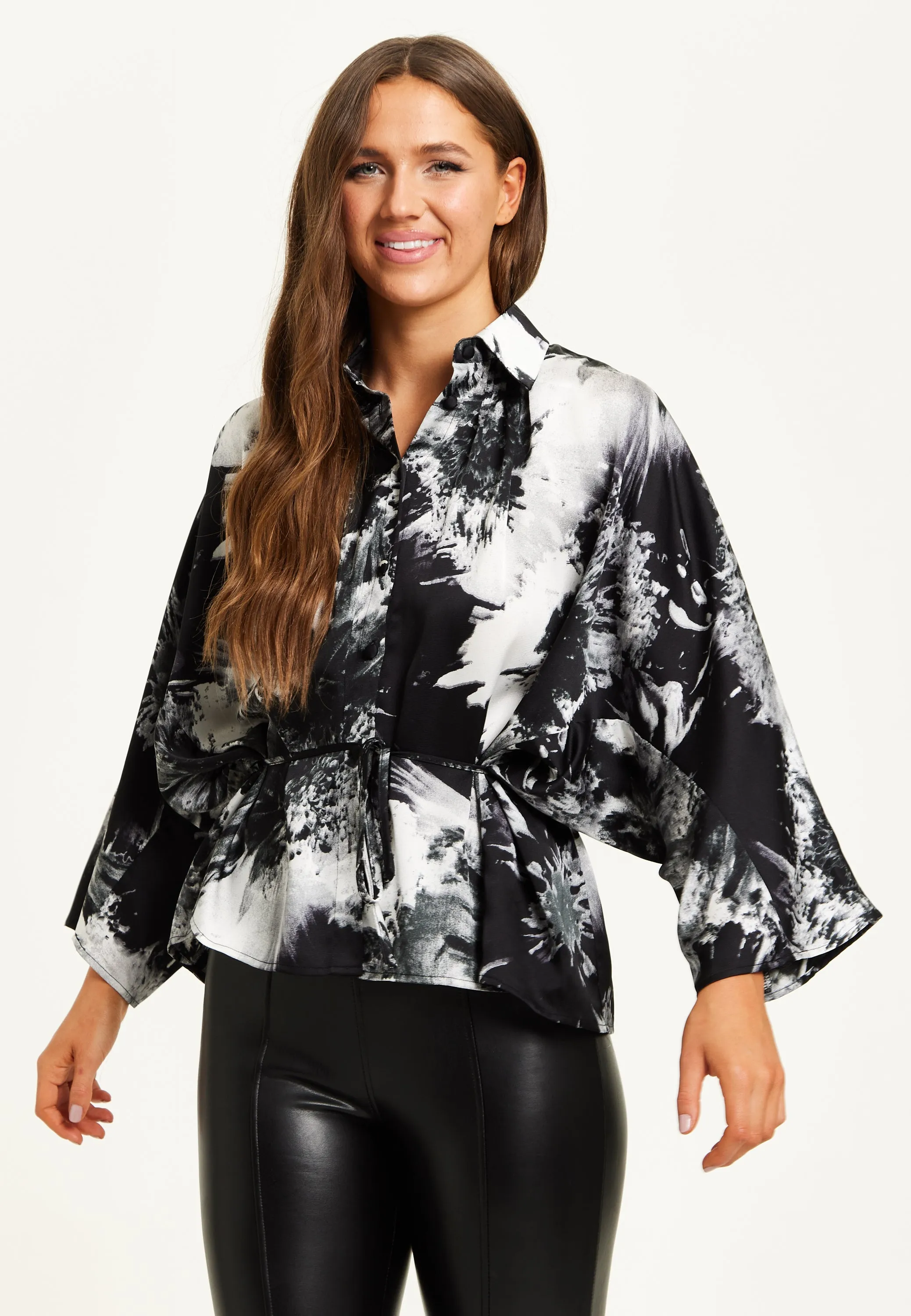 Liquorish Abstract Print Shirt With Long Sleeves