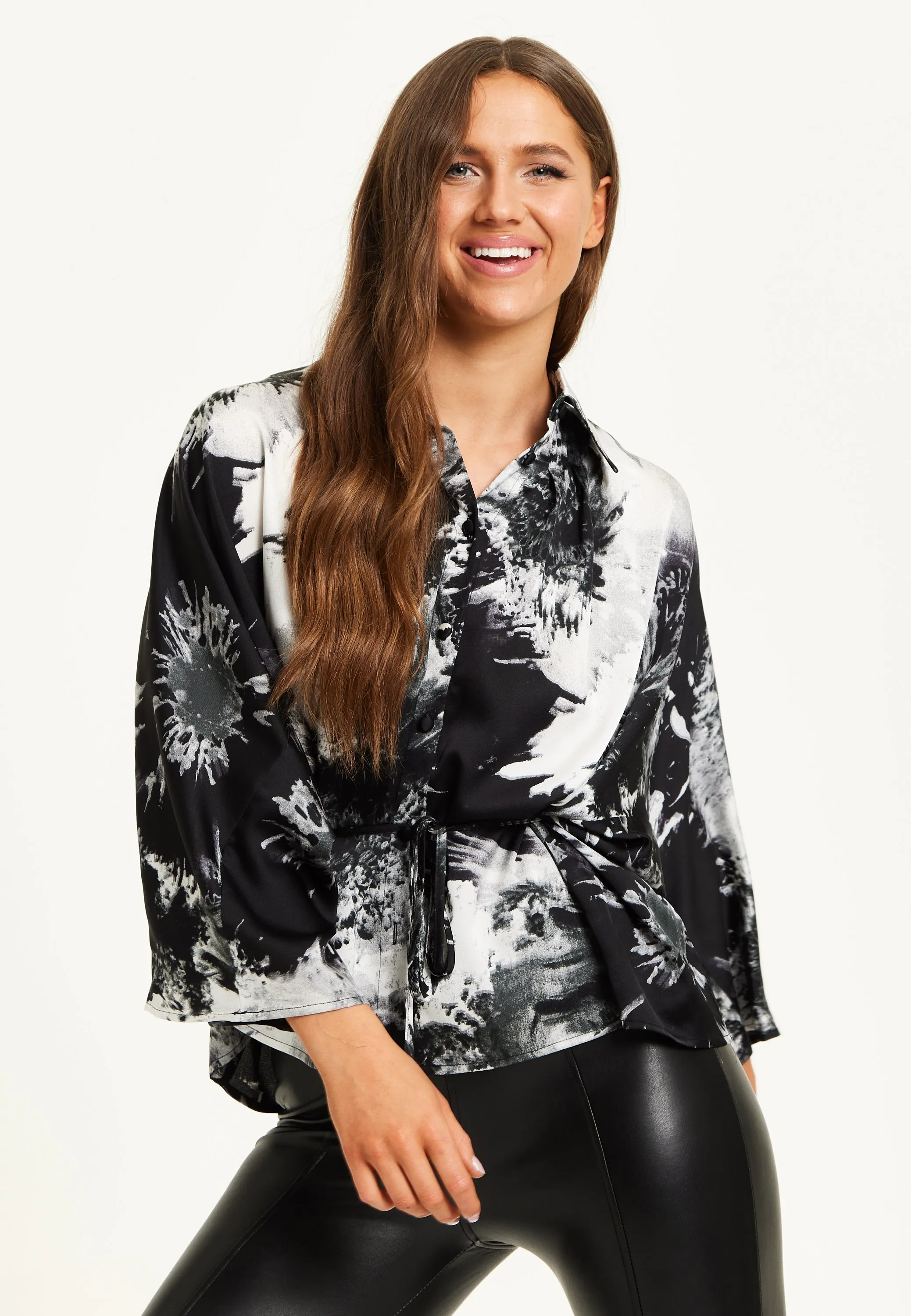 Liquorish Abstract Print Shirt With Long Sleeves