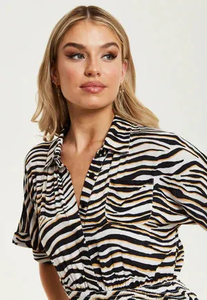 Liquorish Brown Zebra Print Midi Dress