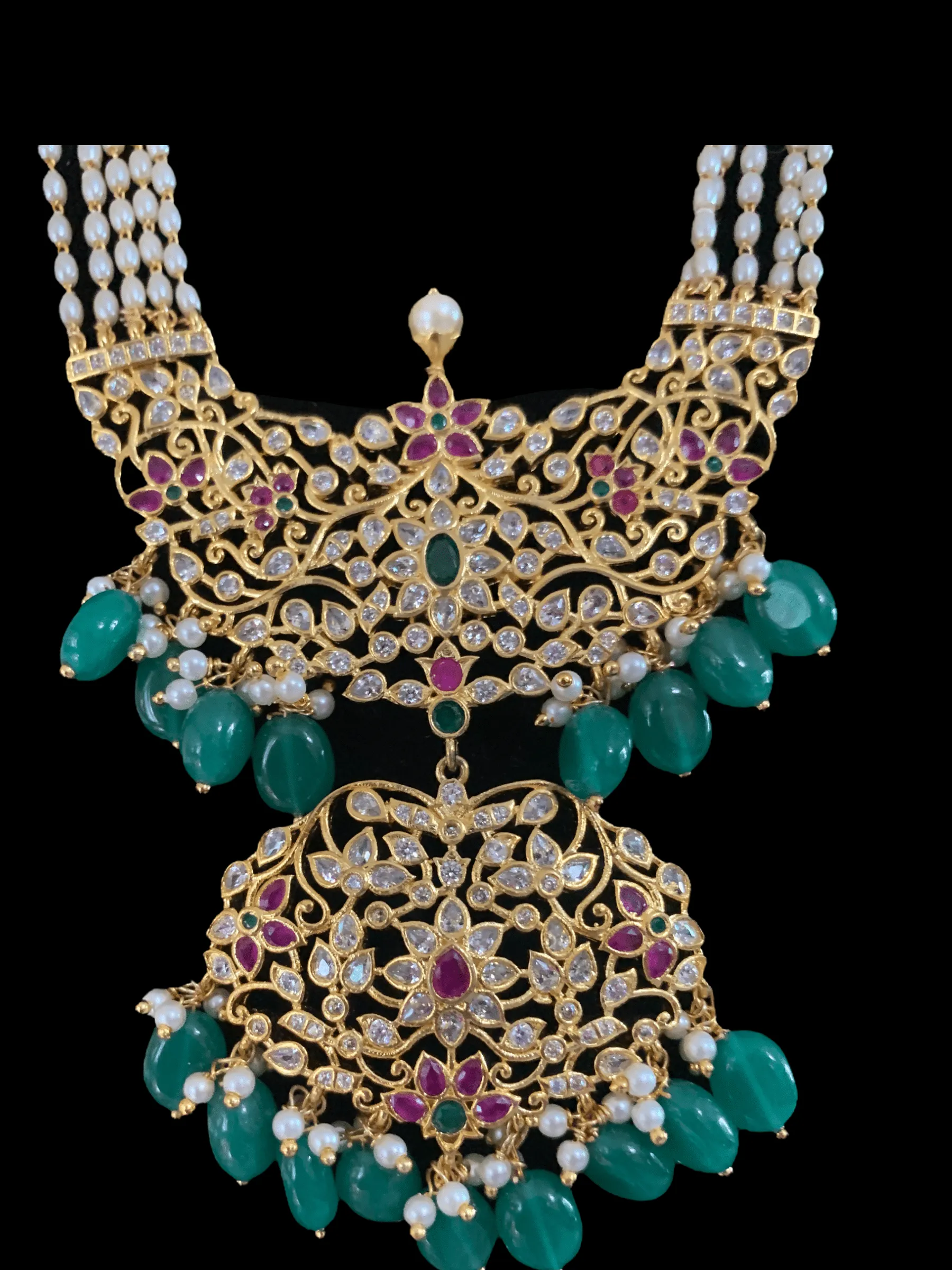 LN100 Muthya  cz long necklace set ( SHIPS IN 4 WEEKS )