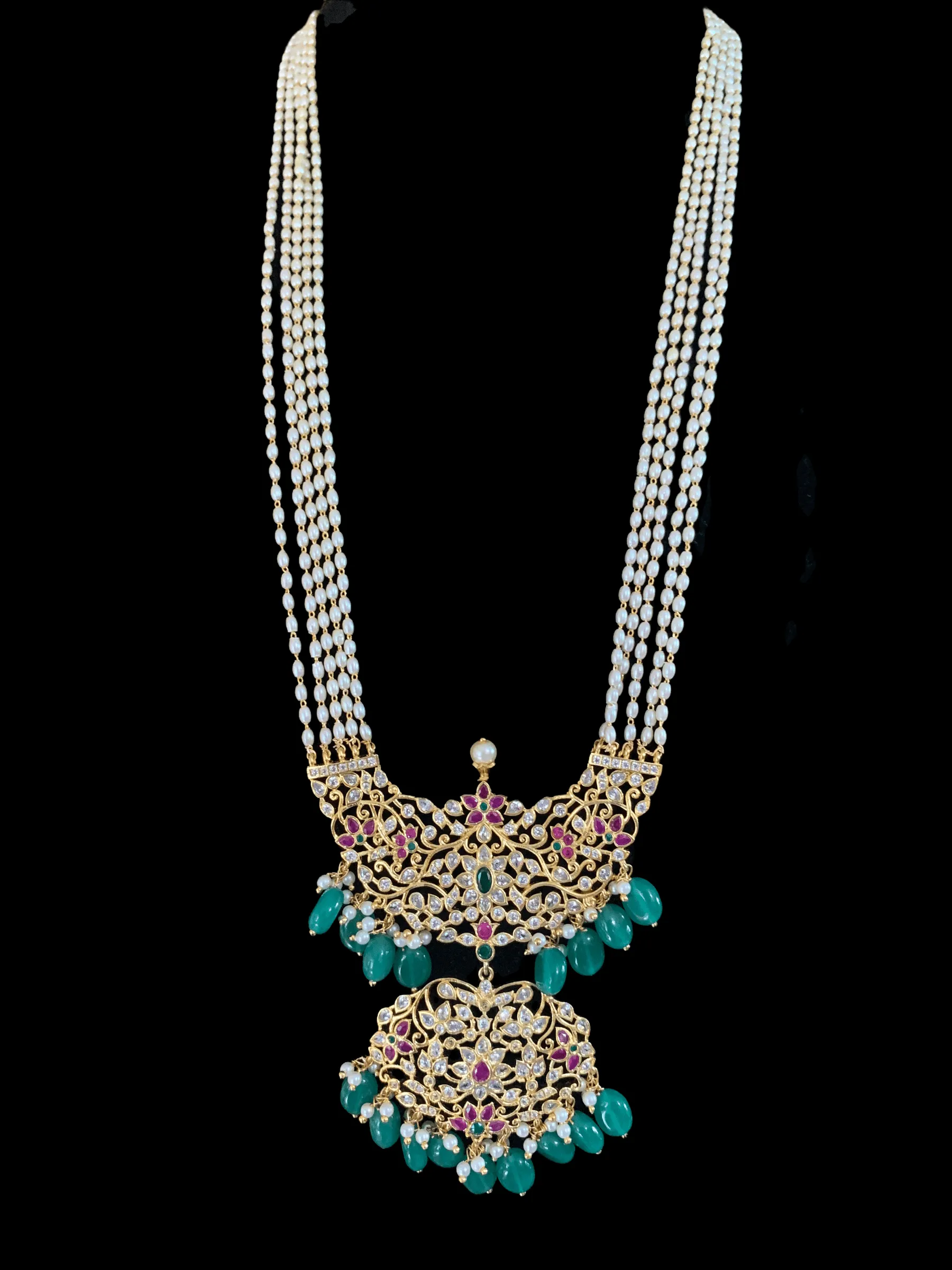 LN100 Muthya  cz long necklace set ( SHIPS IN 4 WEEKS )