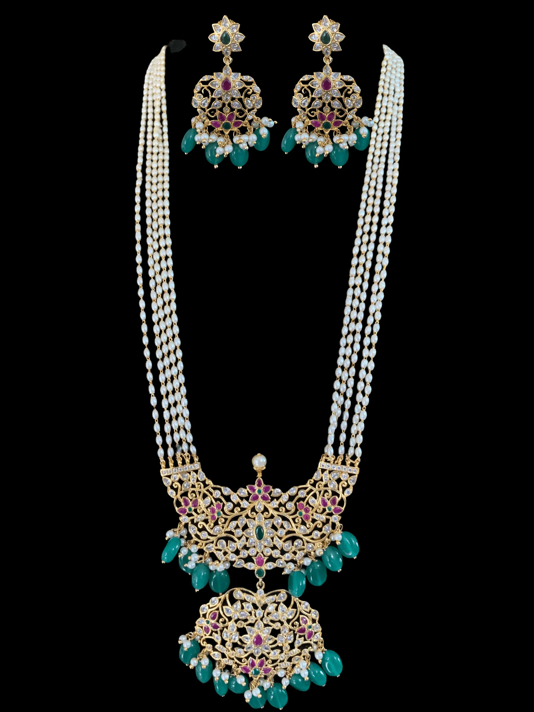 LN100 Muthya  cz long necklace set ( SHIPS IN 4 WEEKS )