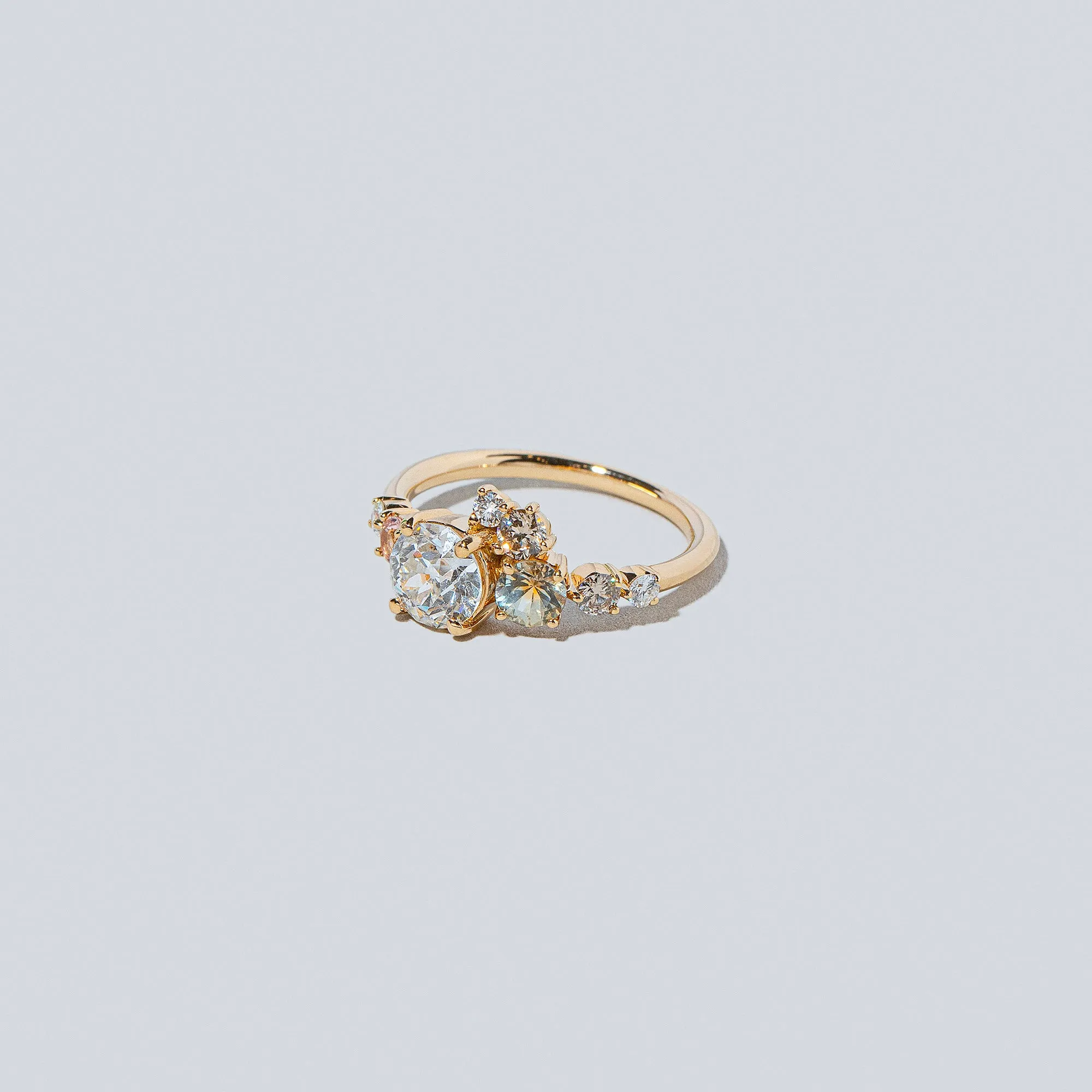 Luna Ring - White Diamond & Peach Topaz