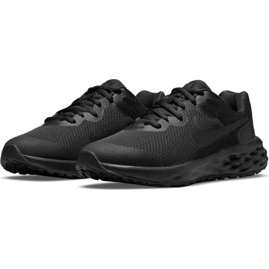 NIKE JUNIOR REVOLUTION 6 ROAD TRIPLE BLACK RUNNING SHOE