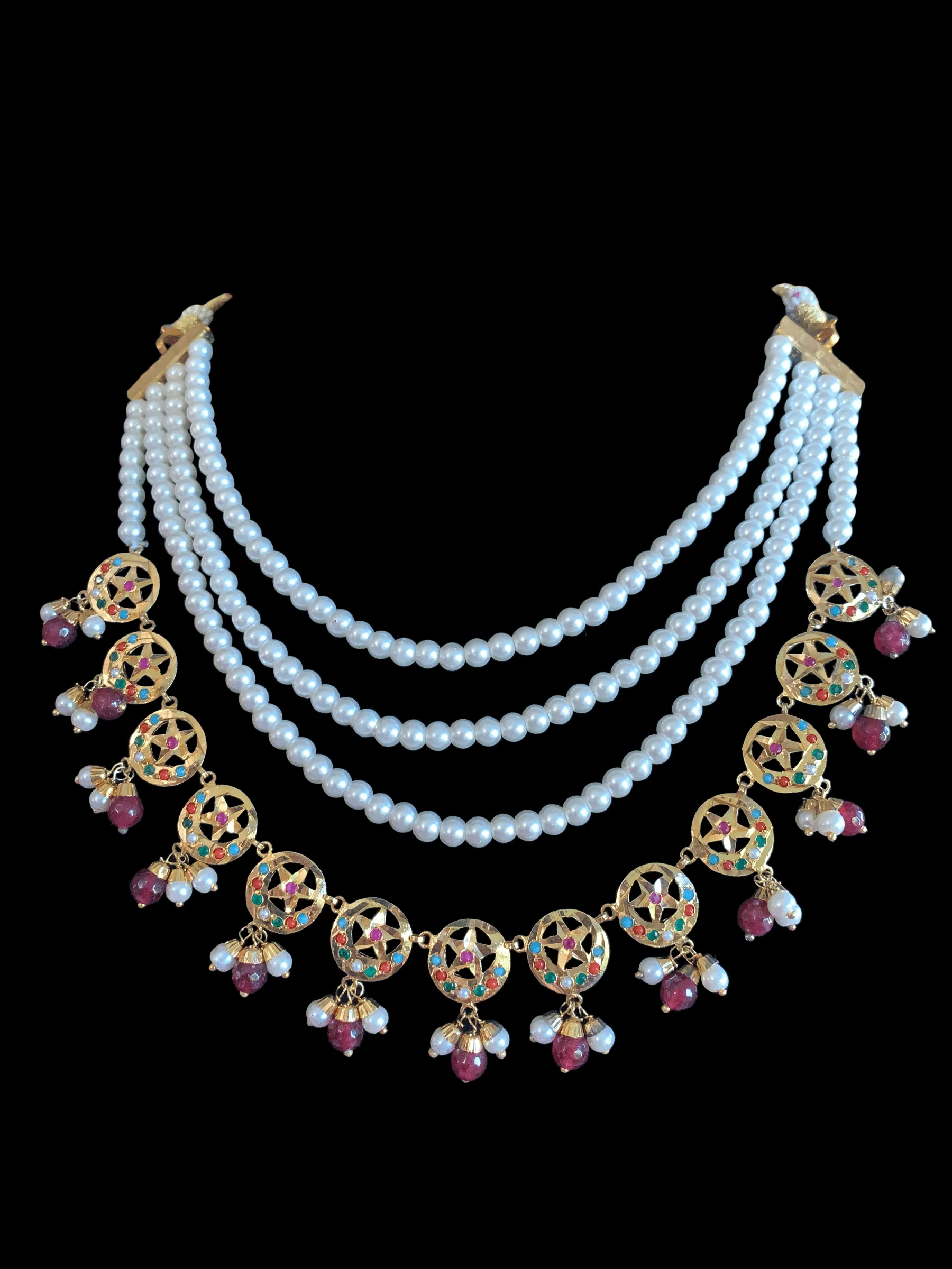 NS239 sitara navratan jadau necklace set ( READY TO SHIP)