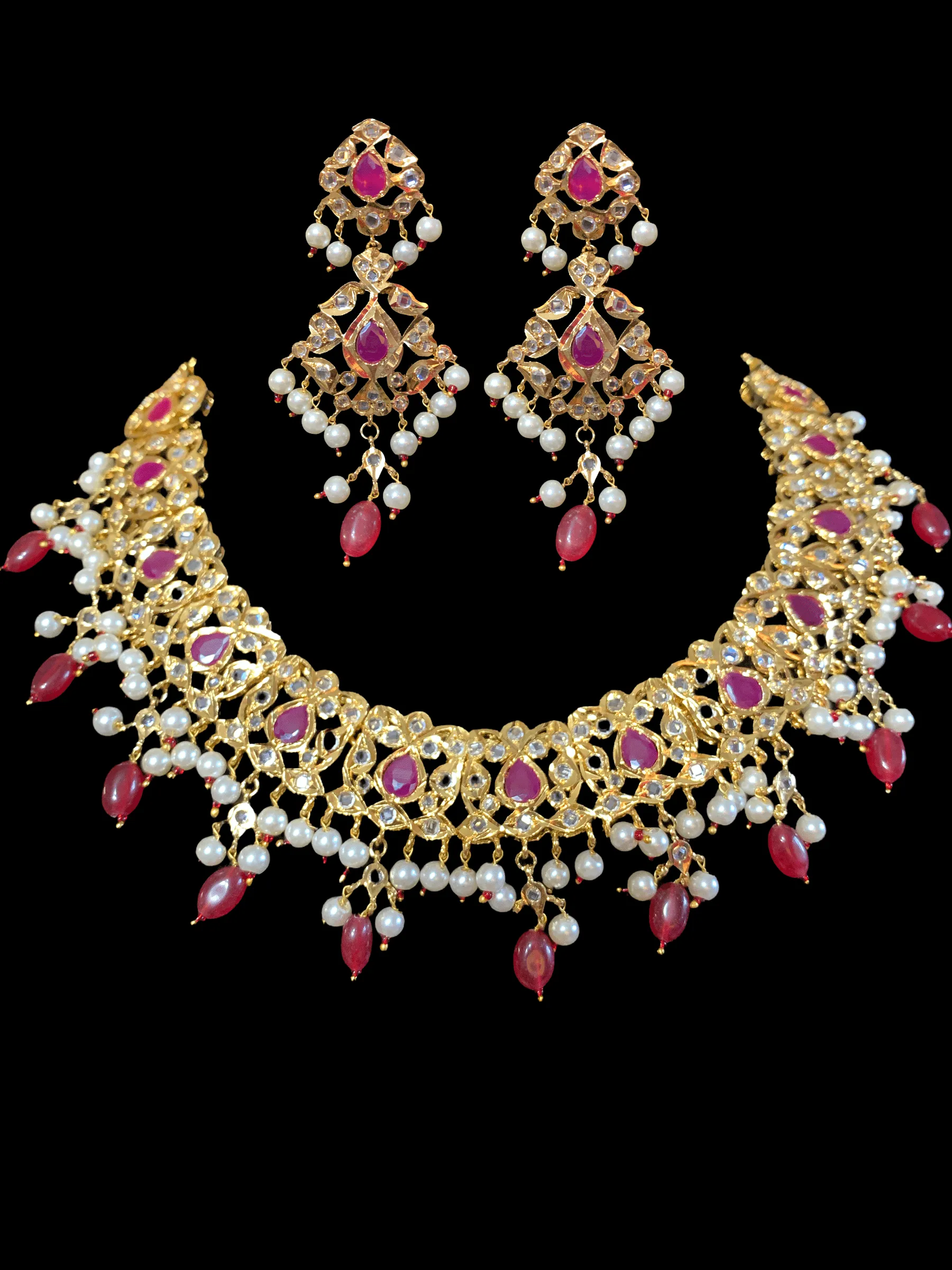 NS25 Smitha necklace set  in rubies (SHIPS IN 1 WEEK )