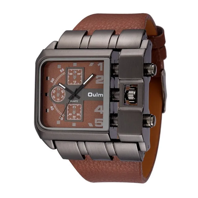 Oulm 3364 Casual Wristwatch Square Dial Wide Strap Men's Quartz Watch Luxury Brand Male Clock Super Big Men Watches