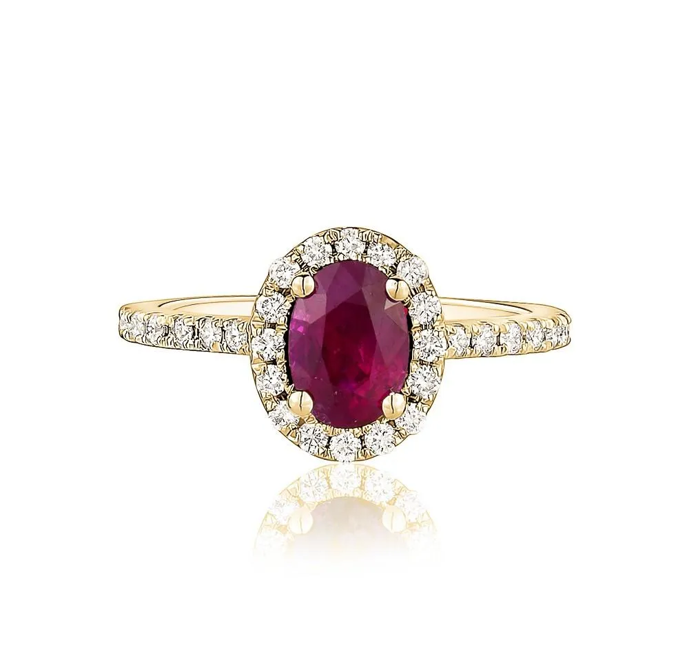 Oval Cut Red Ruby  Halo Ring