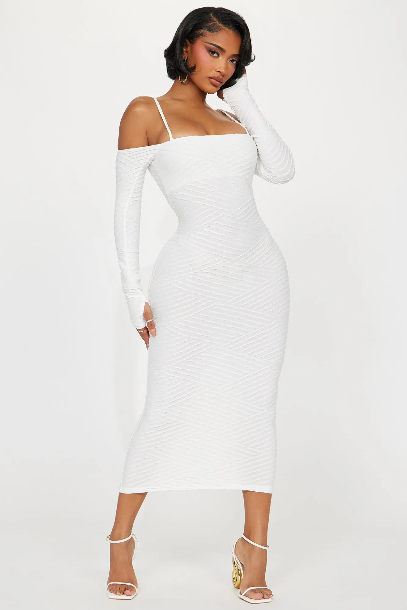 Paola Textured Midi Dress - White