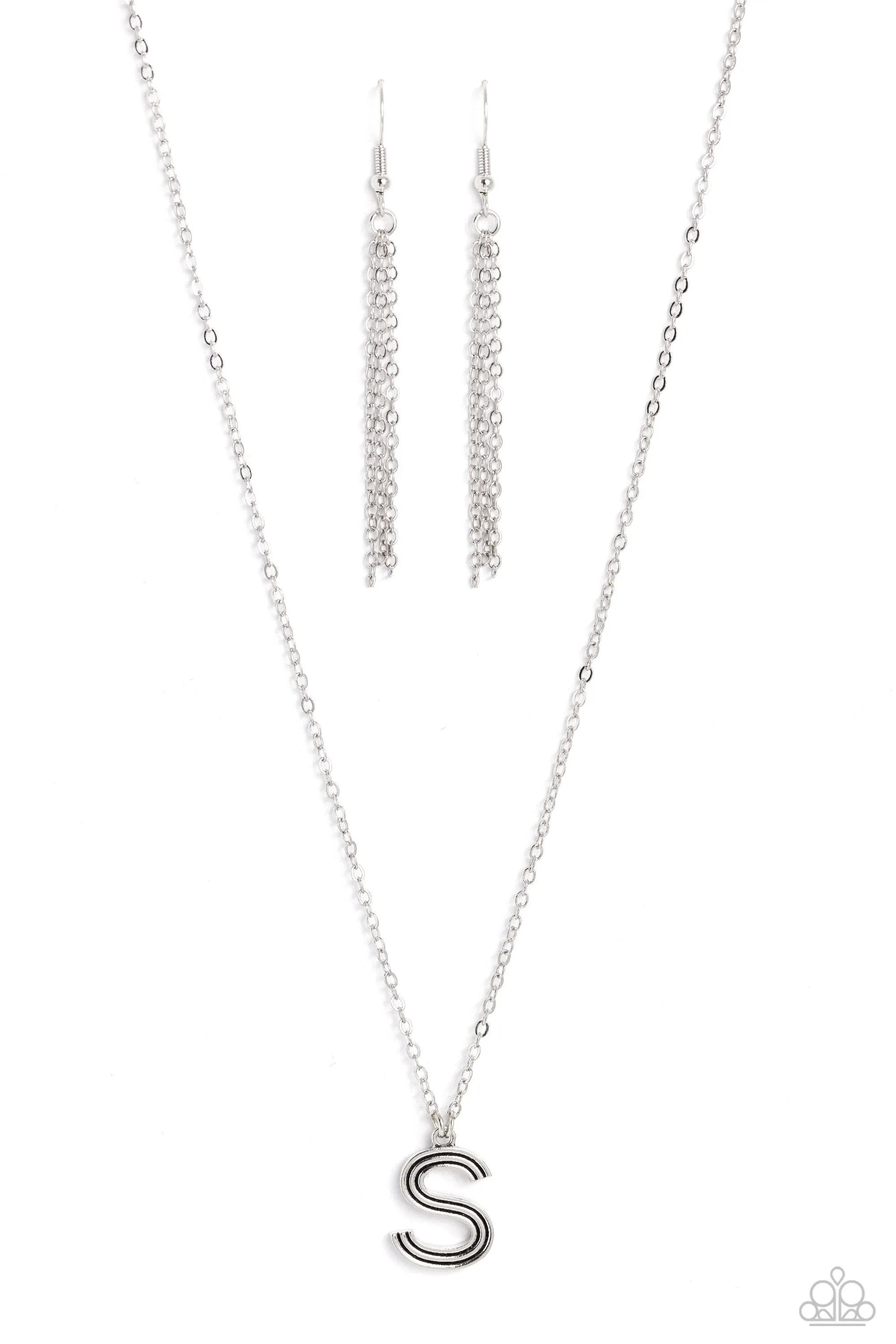 Paparazzi Leave Your Initials Silver S Necklace & Earring Set