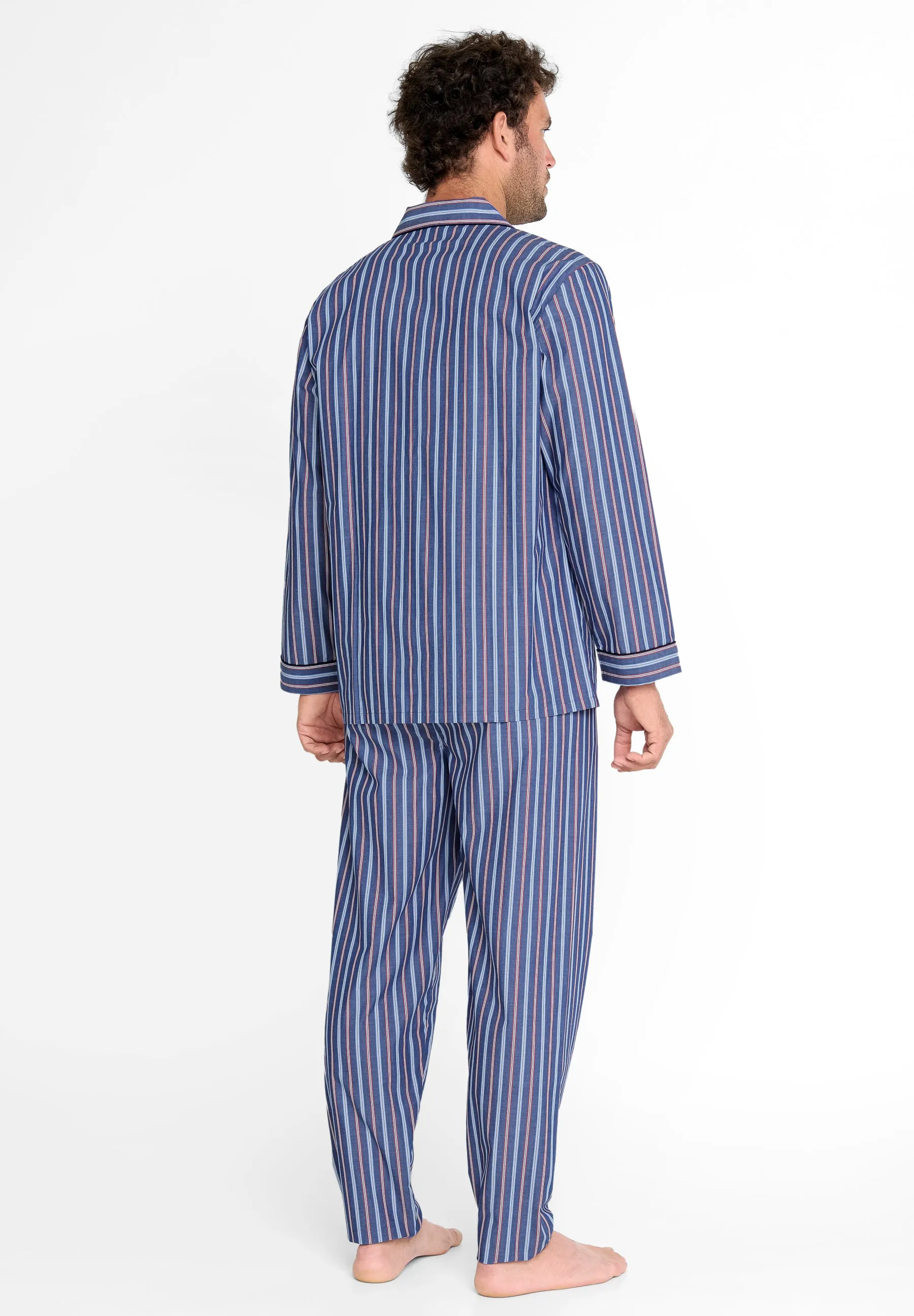 Pijama Hombre Largo Solapa Popelín Rayas - Azul 2981_39