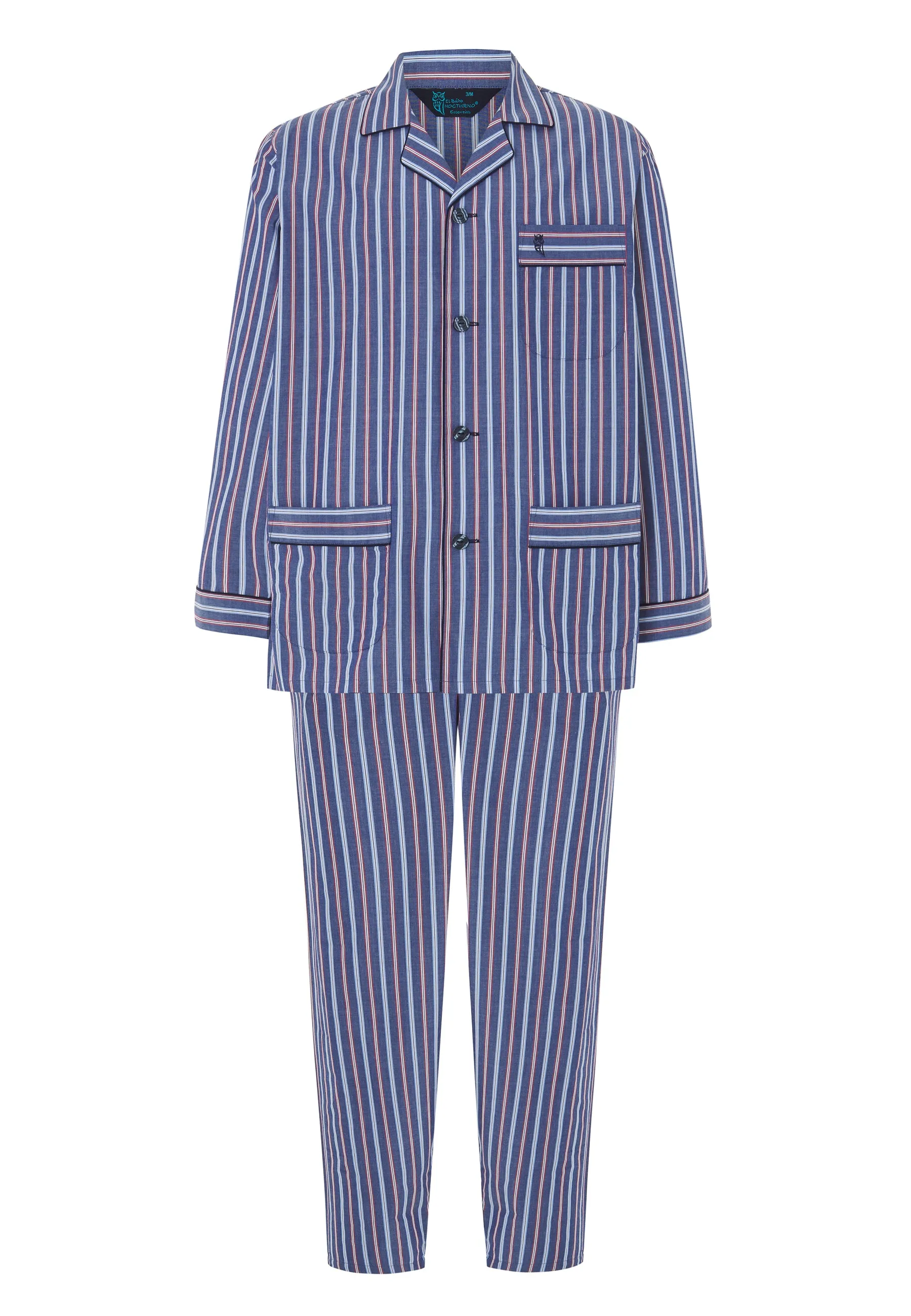 Pijama Hombre Largo Solapa Popelín Rayas - Azul 2981_39