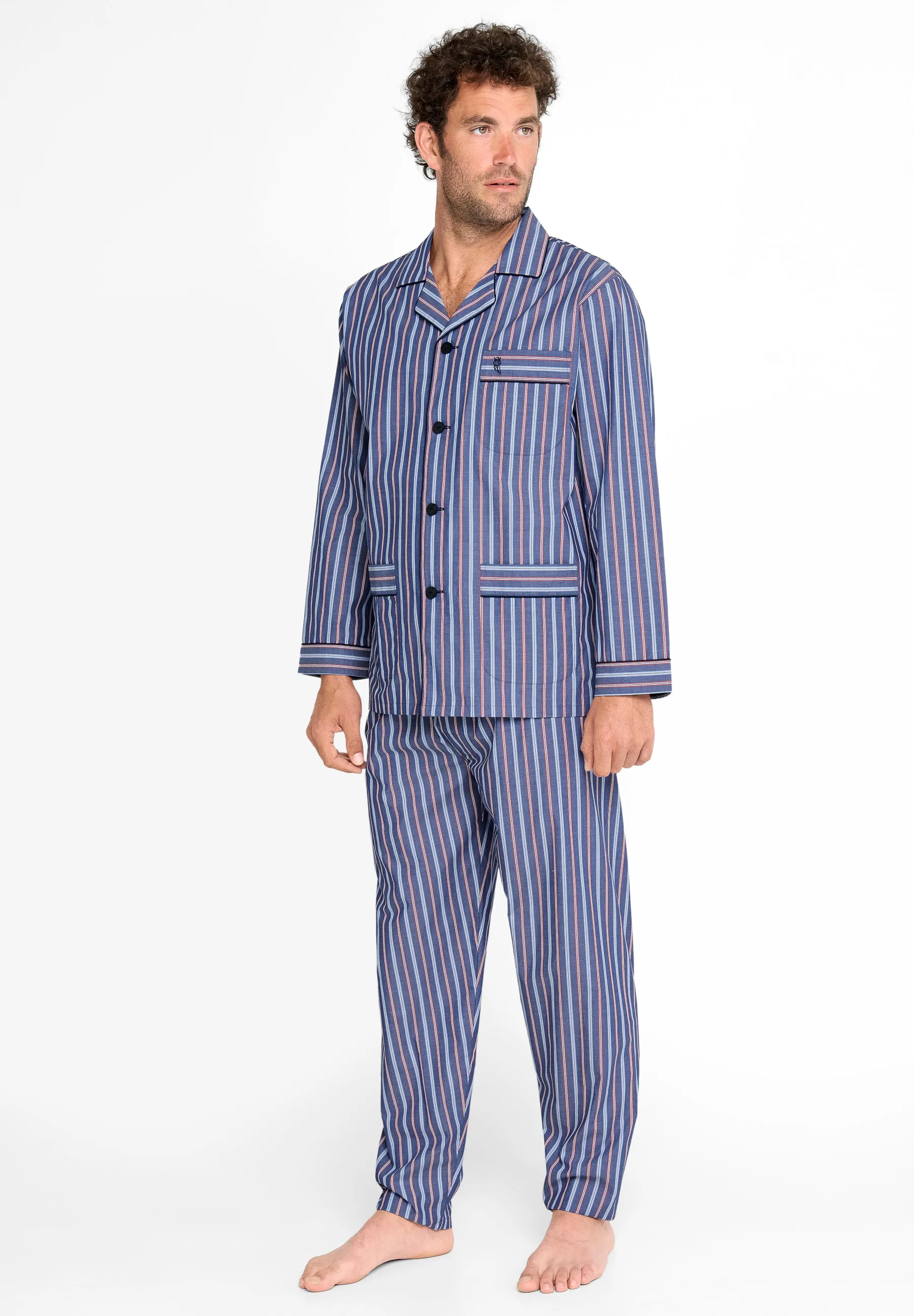 Pijama Hombre Largo Solapa Popelín Rayas - Azul 2981_39