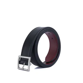 PRE-ORDER NOW! Center Bar Reversible Vegan Belt with Antique Silver Brass Buckle - Black / Burgundy