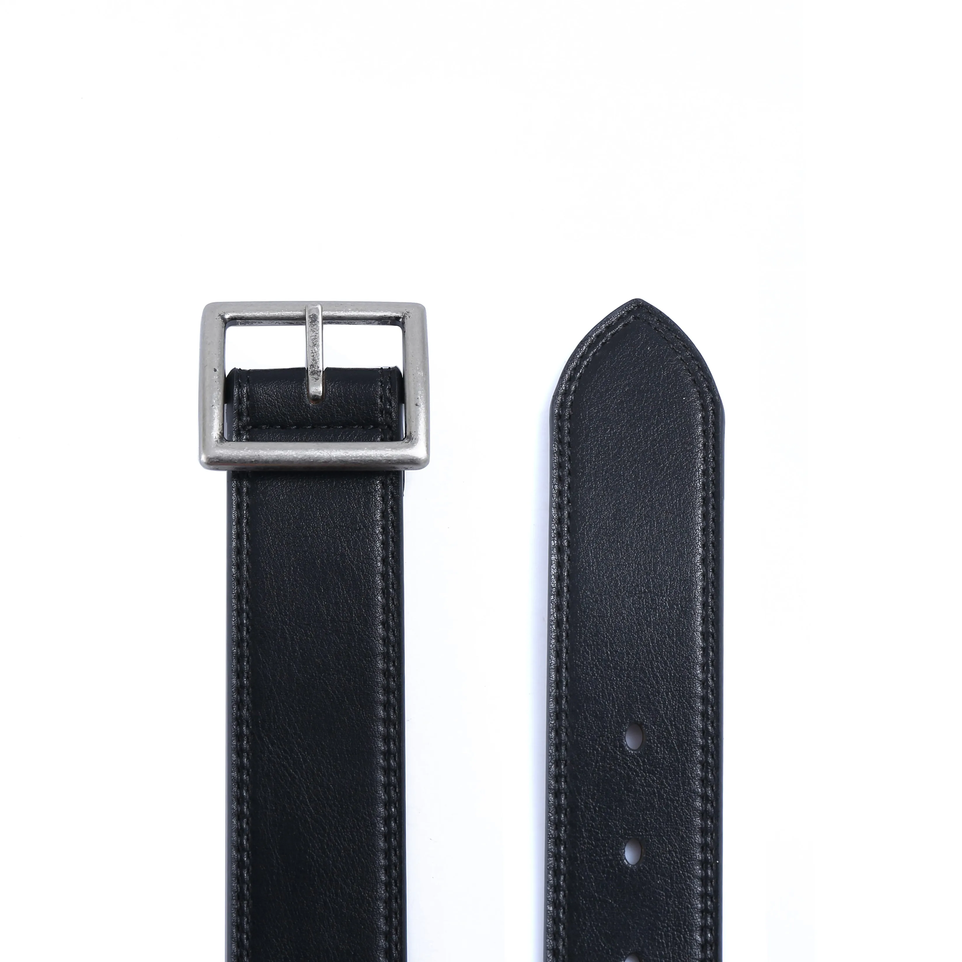 PRE-ORDER NOW! Center Bar Reversible Vegan Belt with Antique Silver Brass Buckle - Black / Burgundy